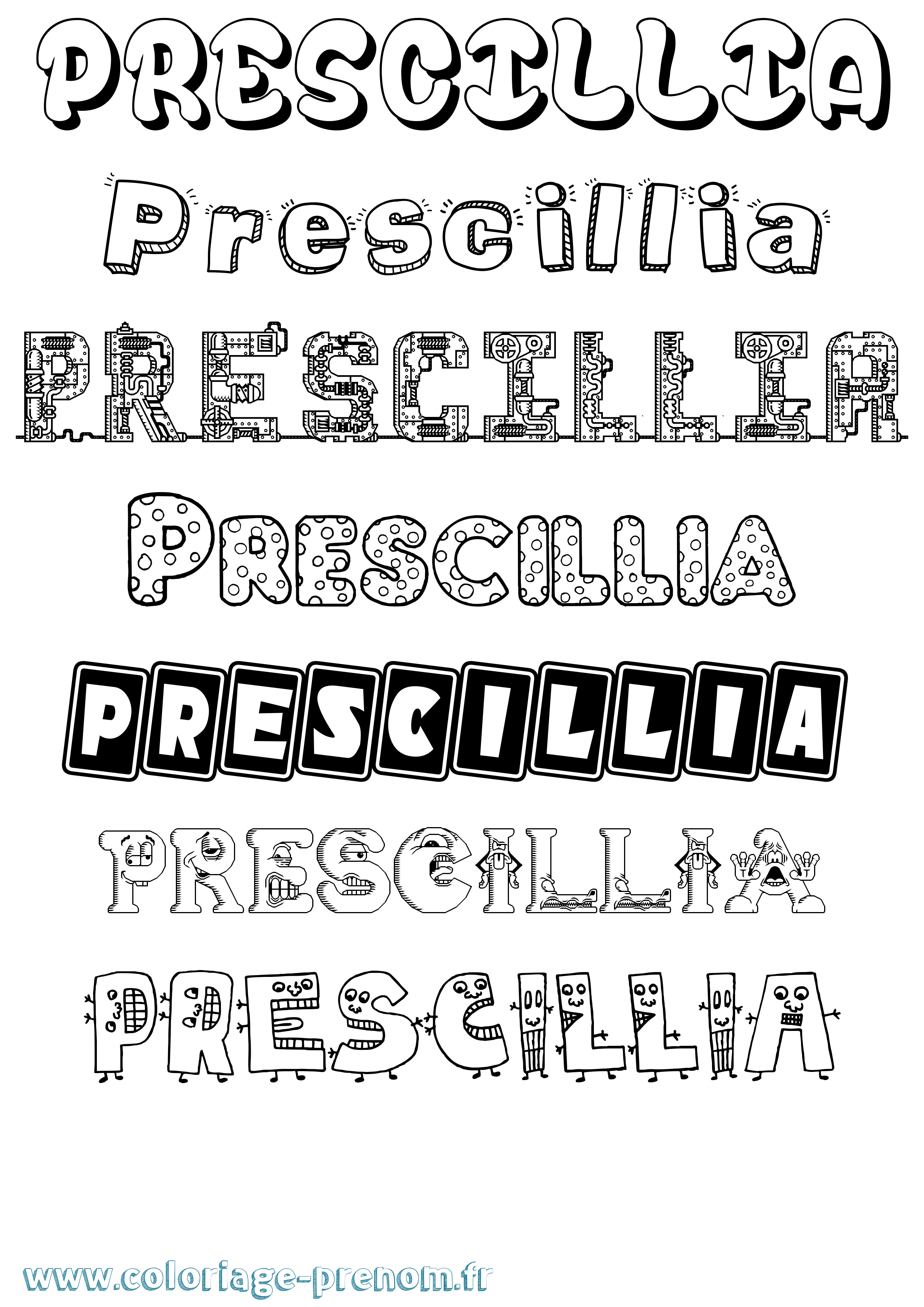 Coloriage Prescillia Fun Coloriage prénom Prescillia Fun