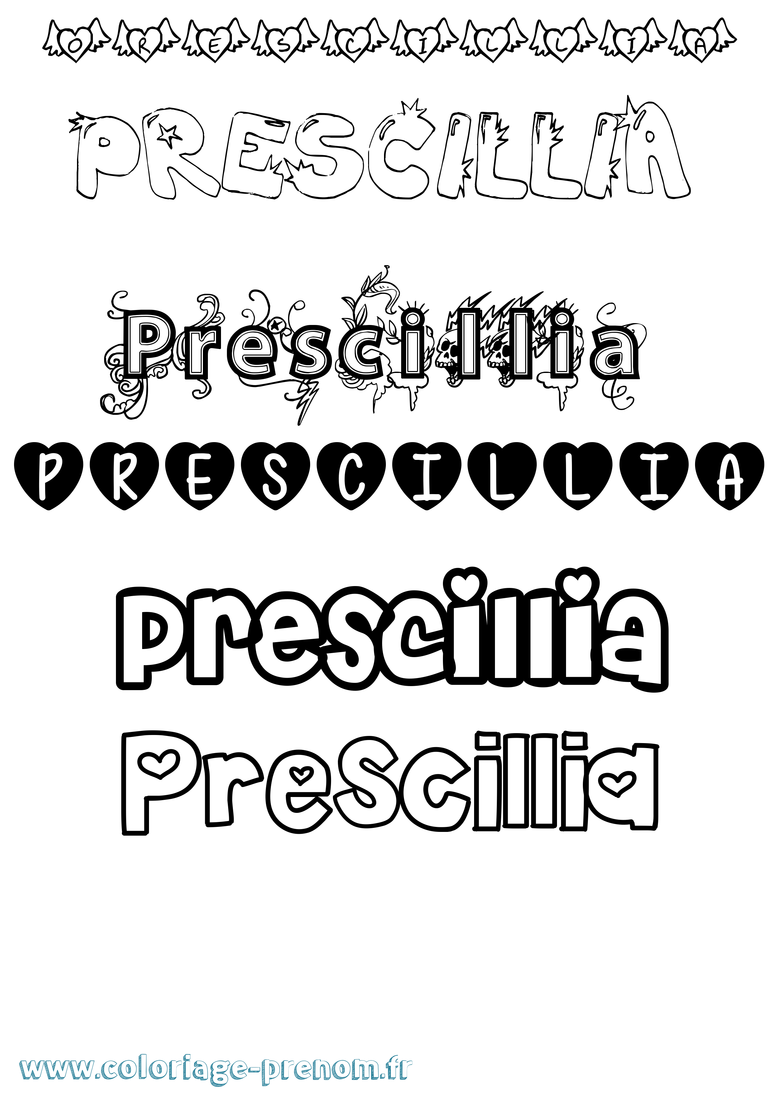 Coloriage Prescillia Girly Coloriage prénom Prescillia Girly