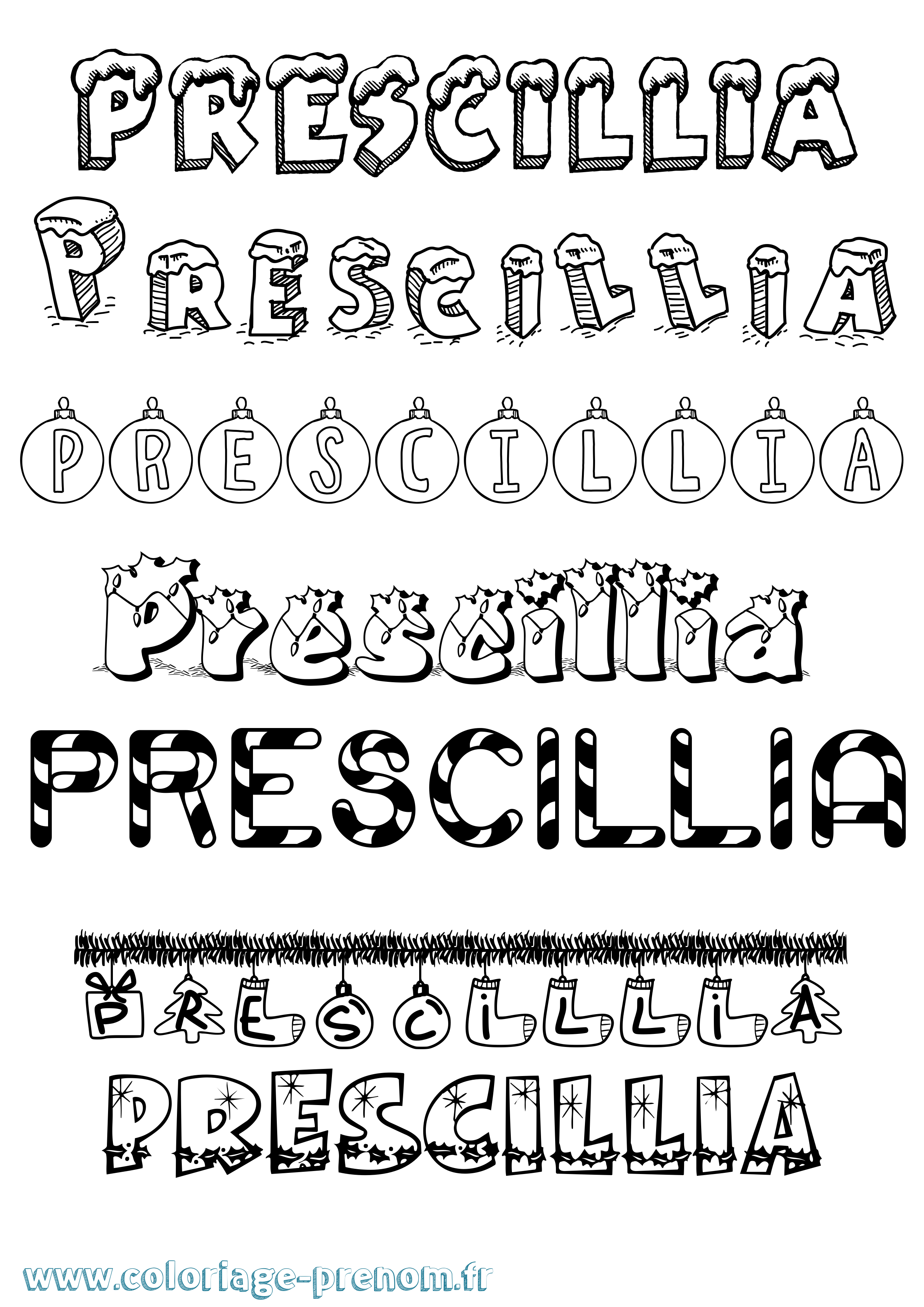 Coloriage Prescillia Noël Coloriage prénom Prescillia Noël
