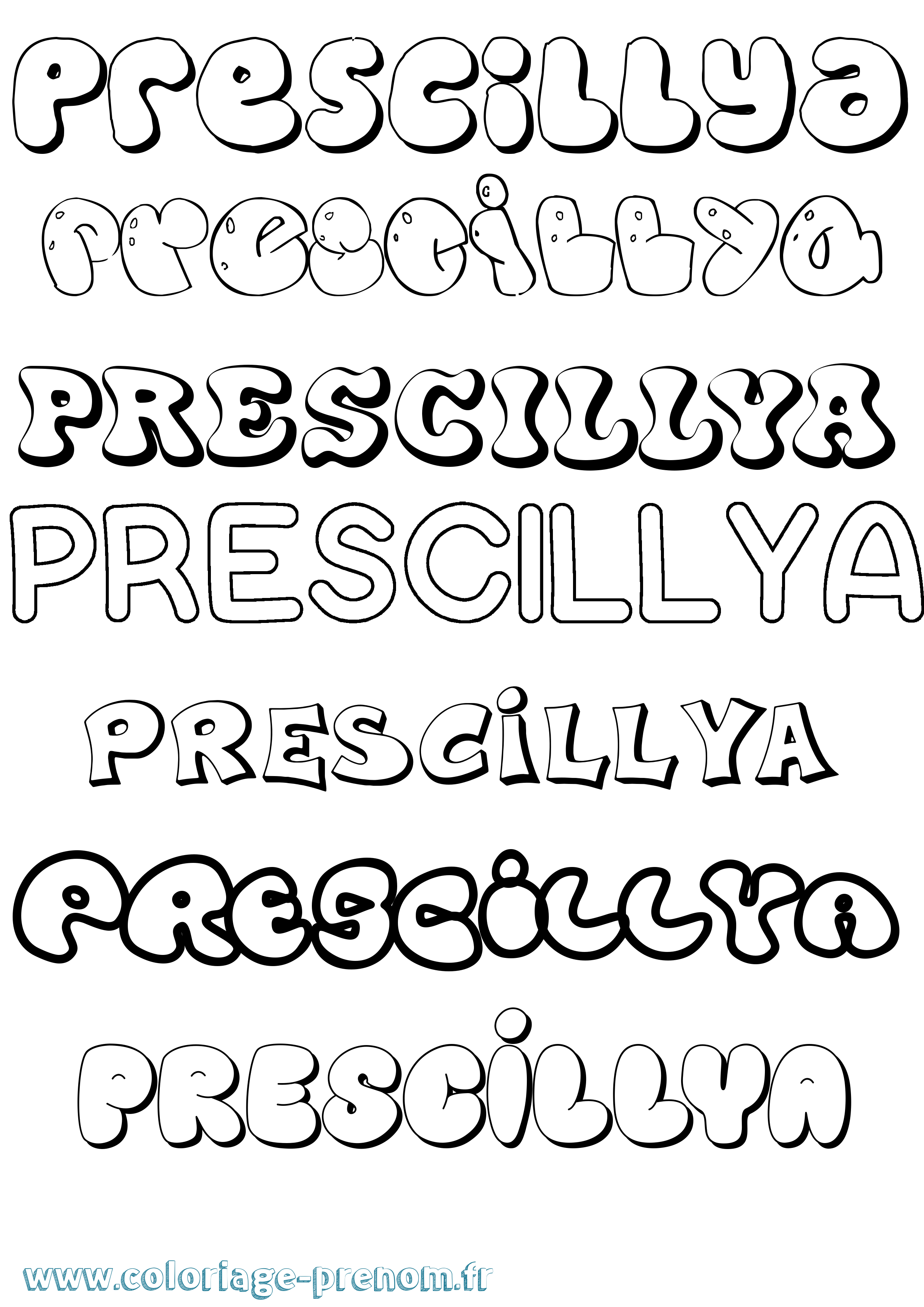 Coloriage Prescillya Bubble Coloriage prénom Prescillya Bubble