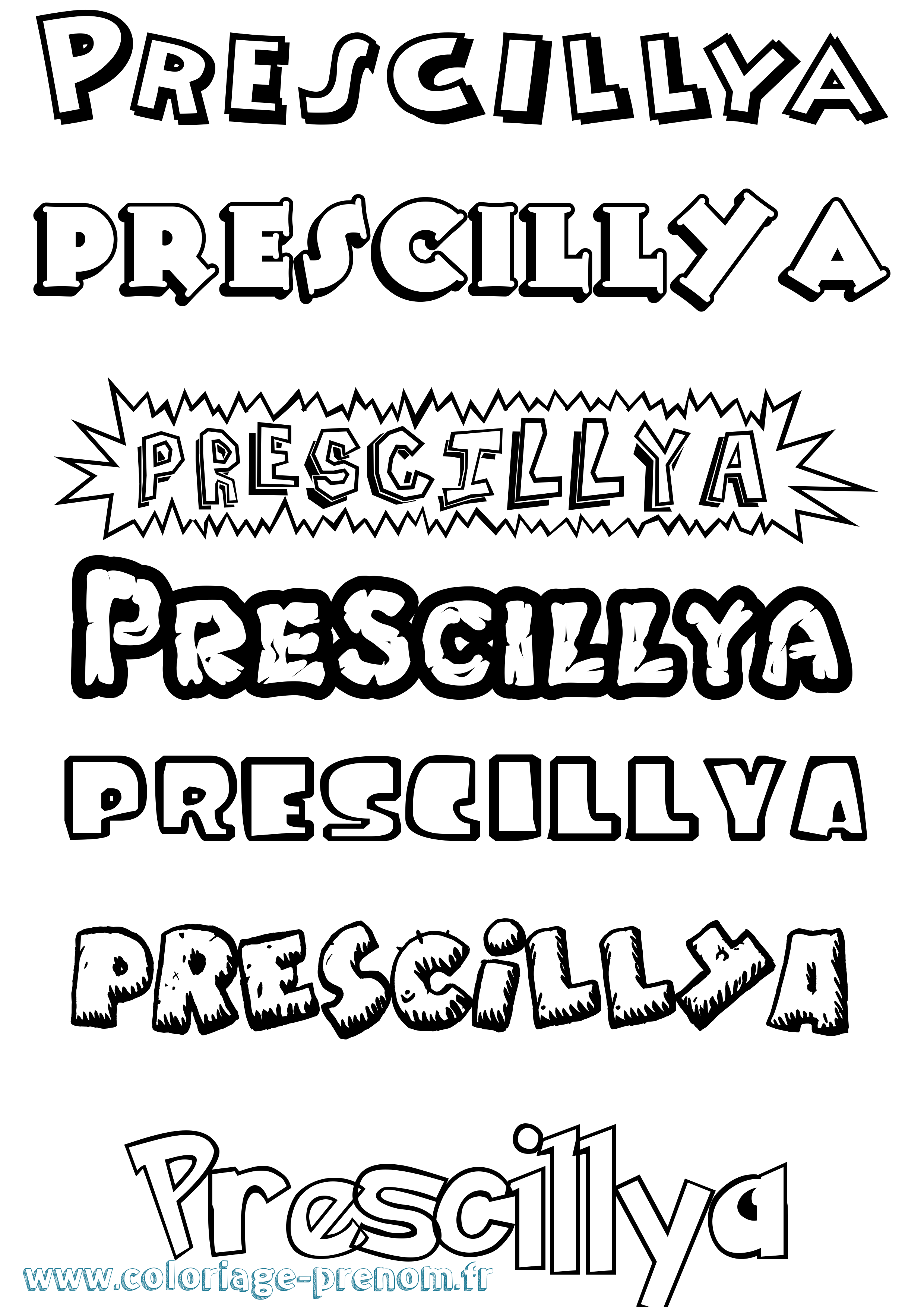 Coloriage Prescillya Dessin Animé Coloriage prénom Prescillya Dessin Animé