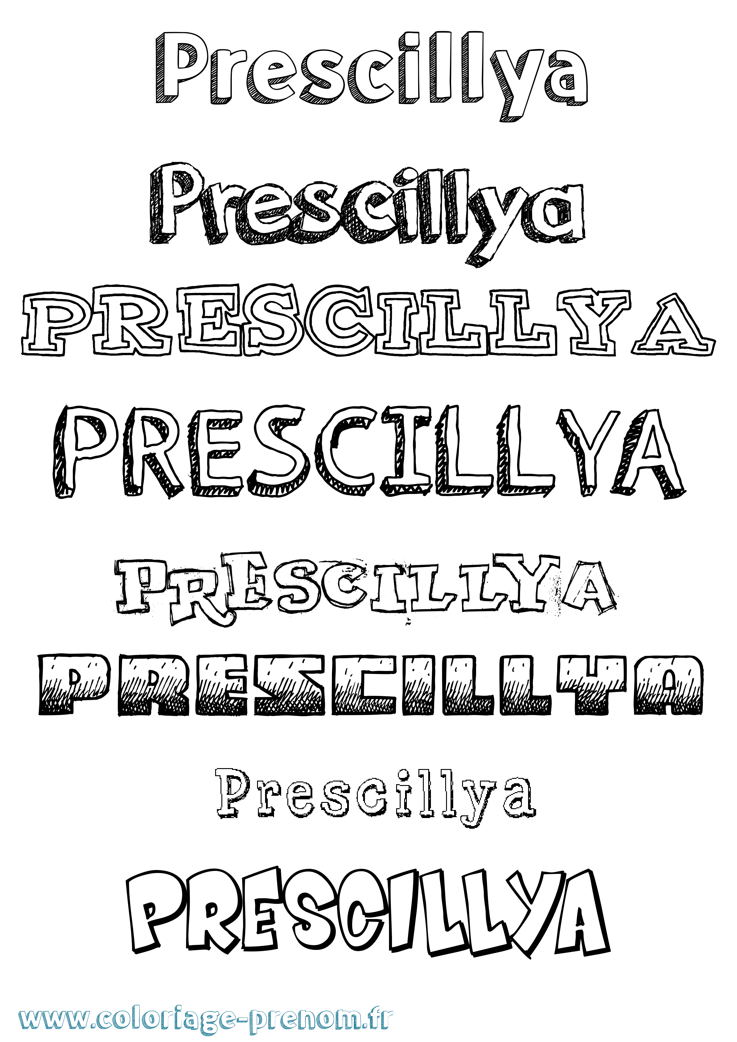 Coloriage Prescillya Dessiné Coloriage prénom Prescillya Dessiné
