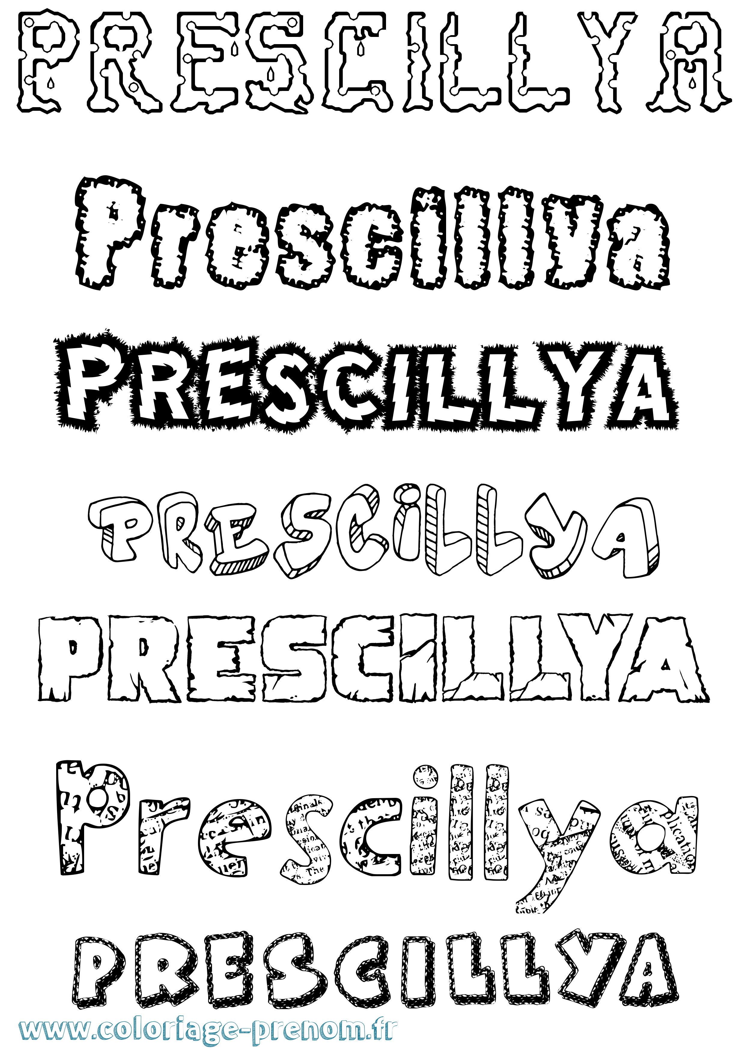Coloriage Prescillya Destructuré Coloriage prénom Prescillya Destructuré