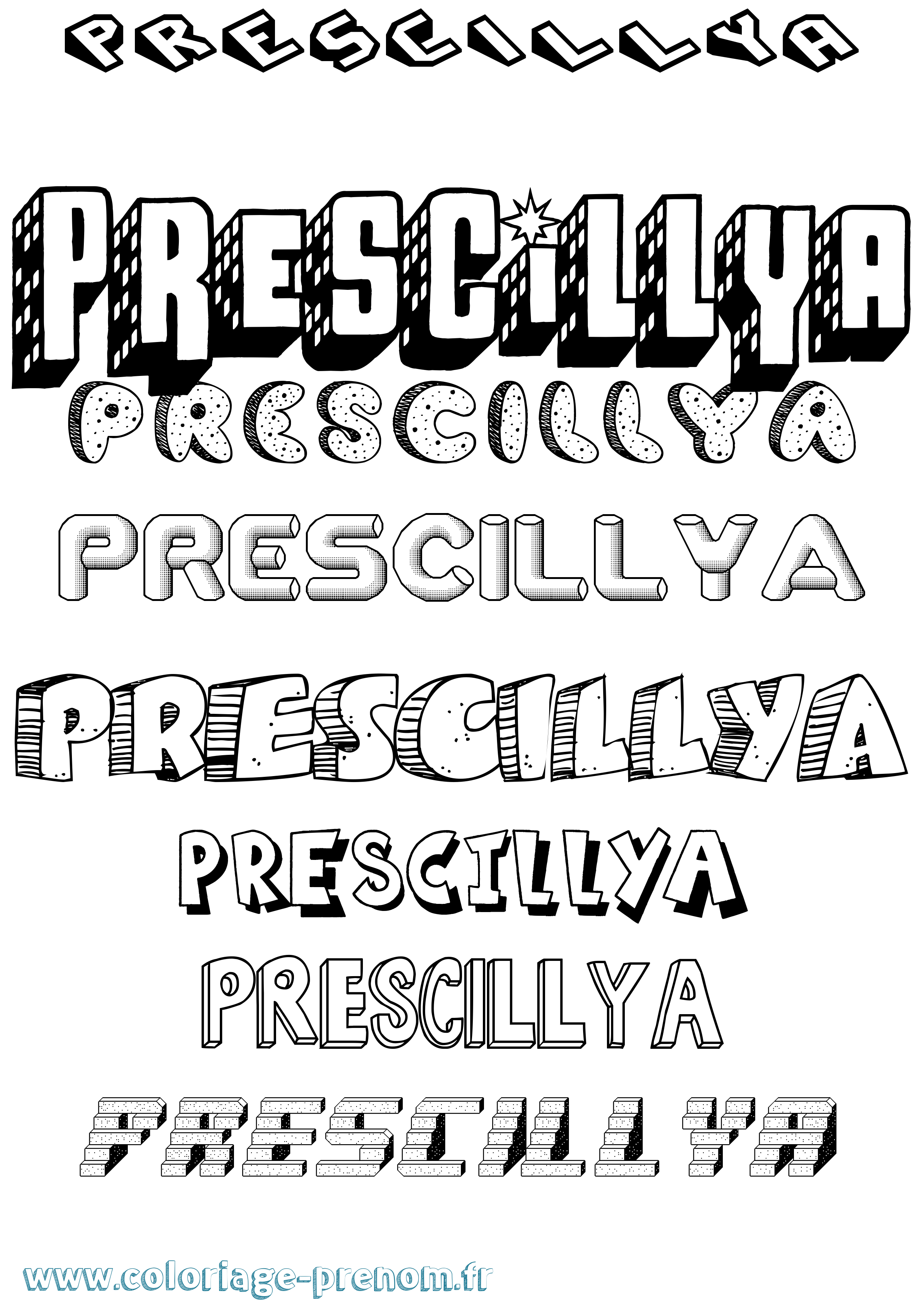 Coloriage Prescillya Effet 3D Coloriage prénom Prescillya Effet 3D