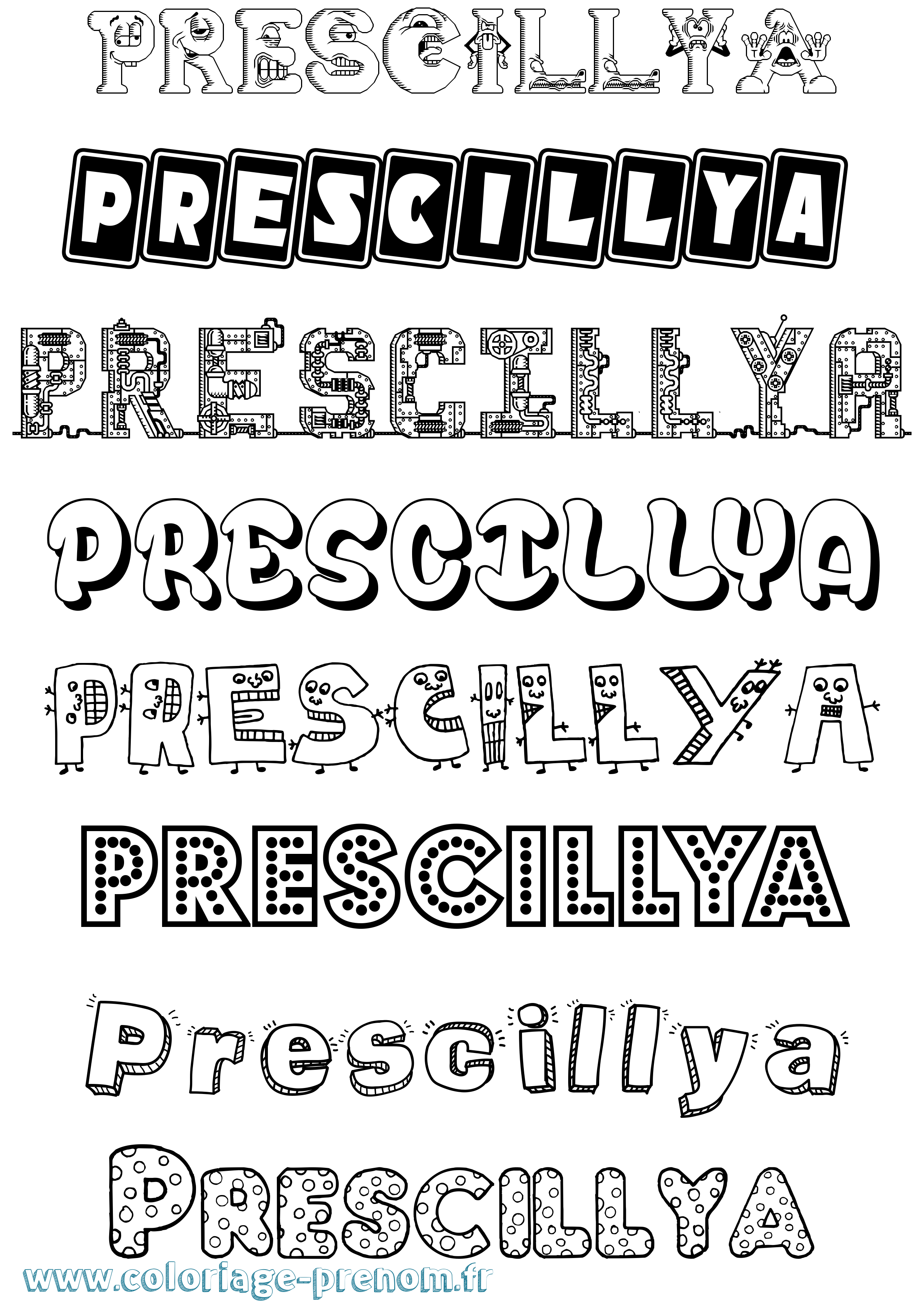 Coloriage Prescillya Fun Coloriage prénom Prescillya Fun