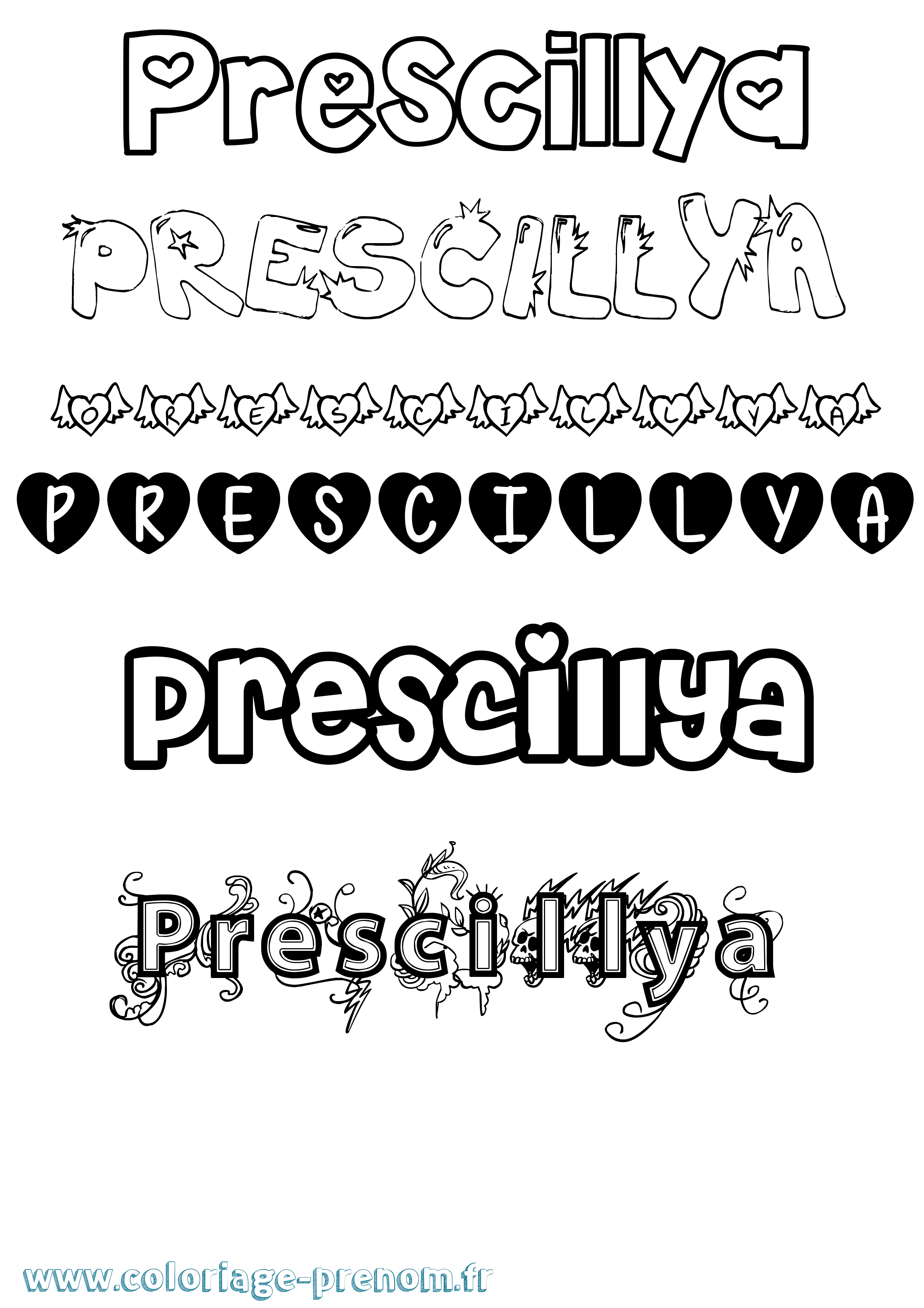 Coloriage Prescillya Girly Coloriage prénom Prescillya Girly