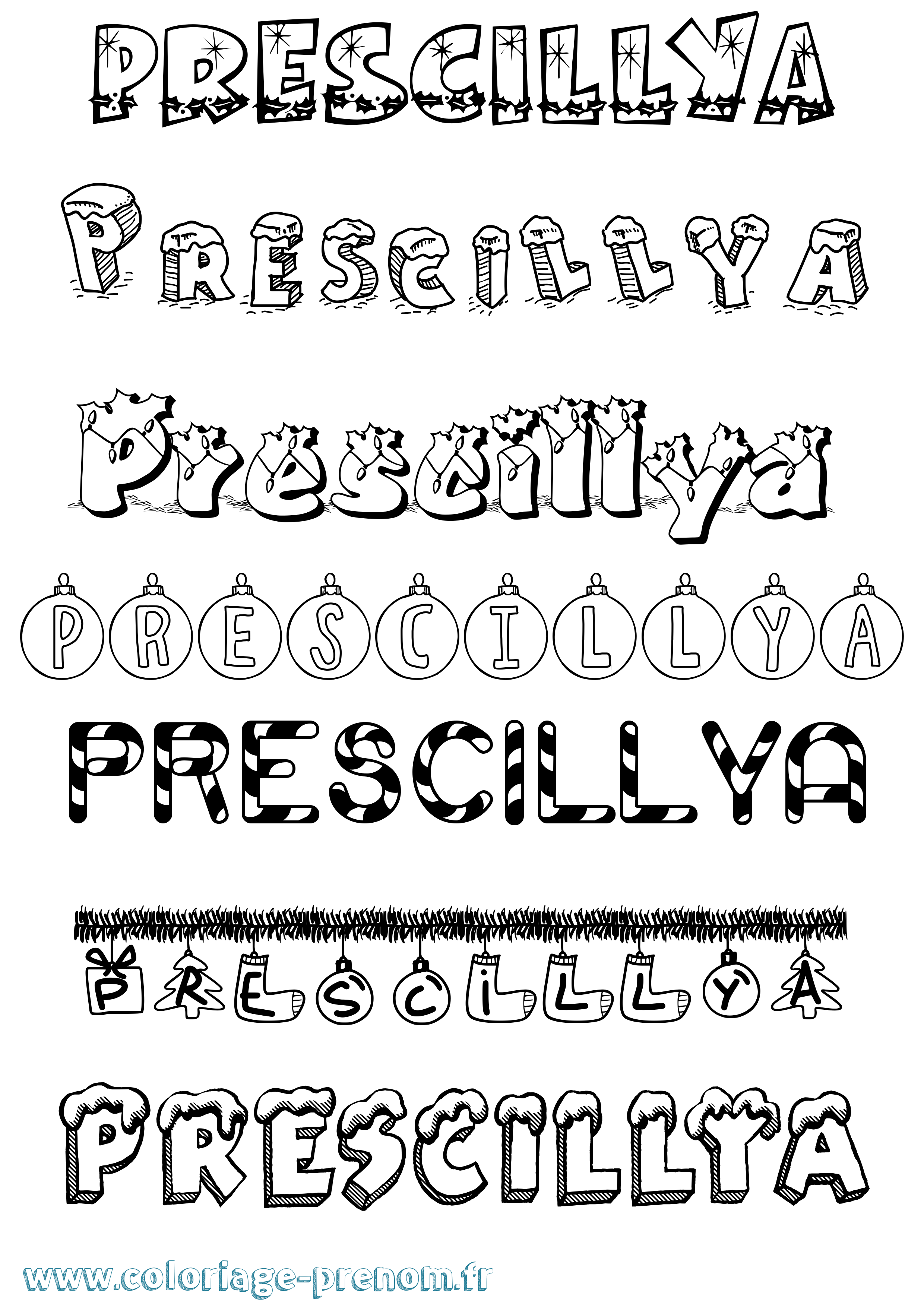 Coloriage Prescillya Noël Coloriage prénom Prescillya Noël