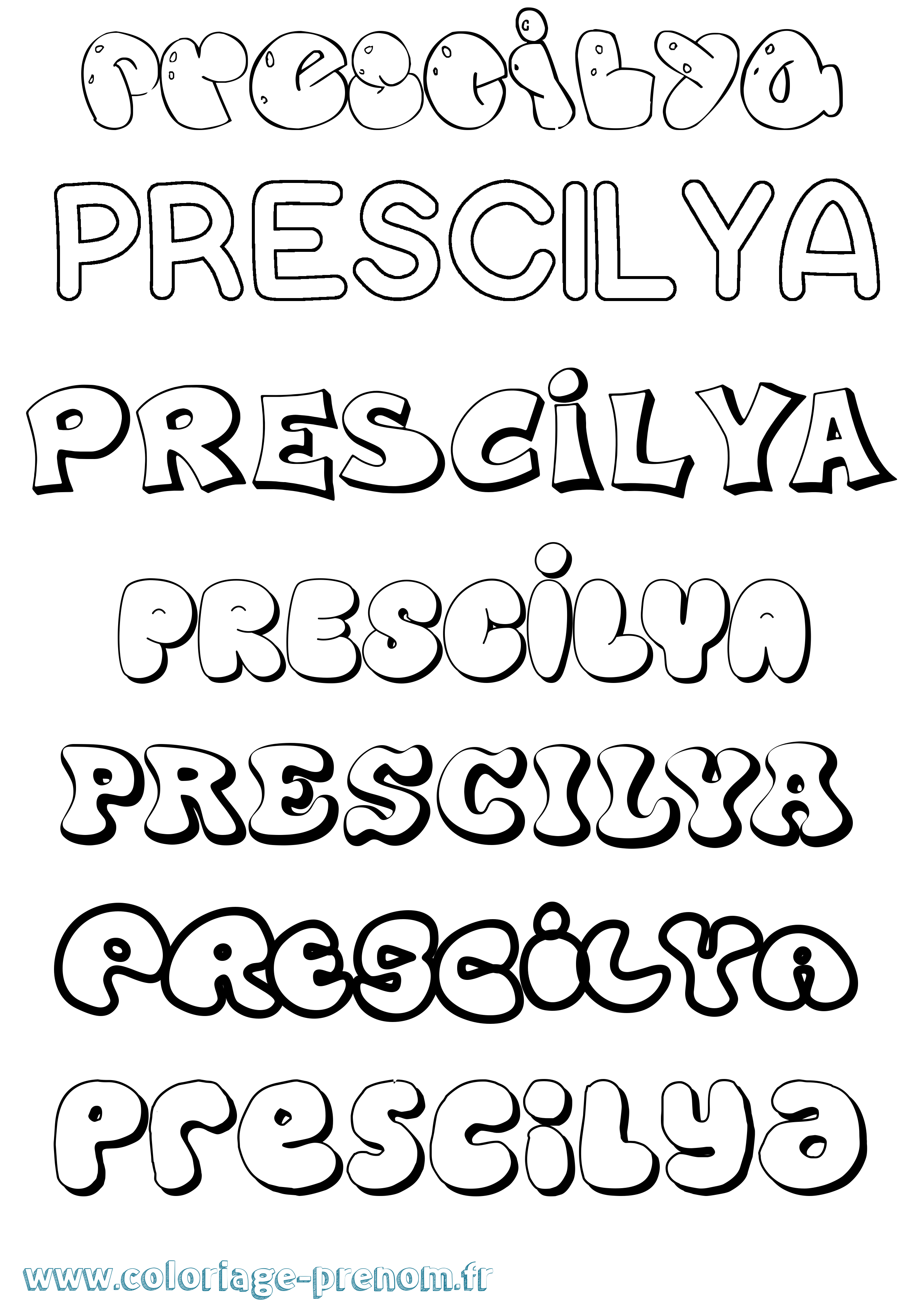 Coloriage Prescilya Bubble Coloriage prénom Prescilya Bubble