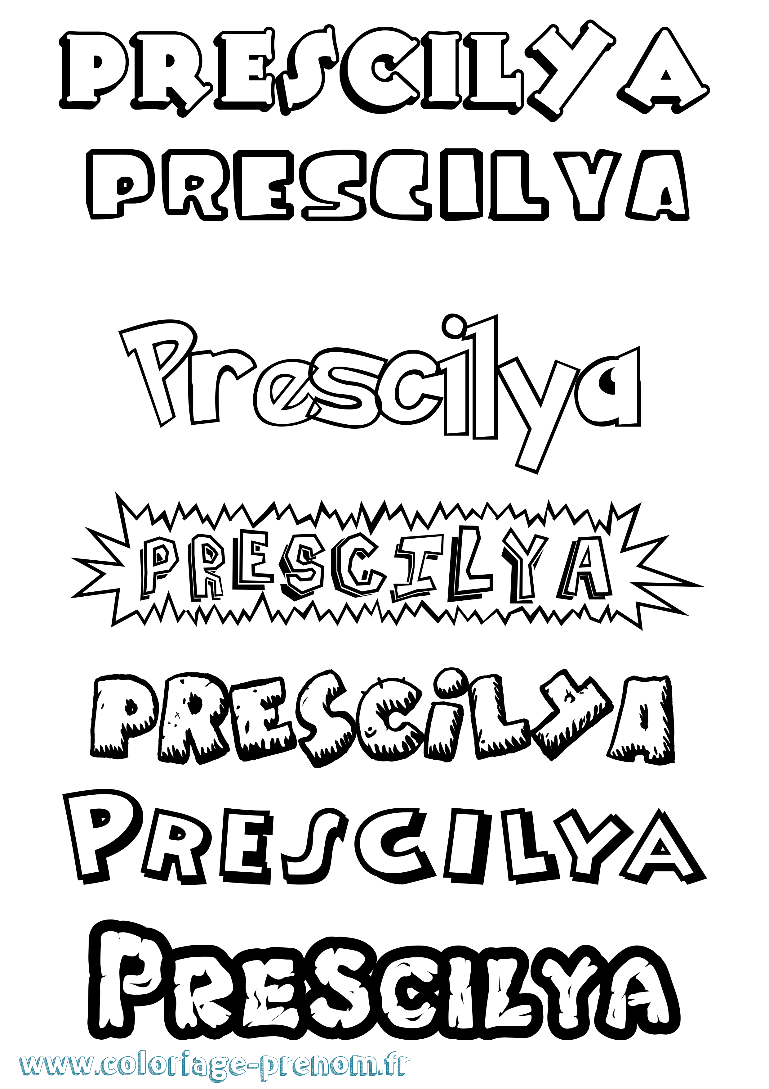 Coloriage Prescilya Dessin Animé Coloriage prénom Prescilya Dessin Animé