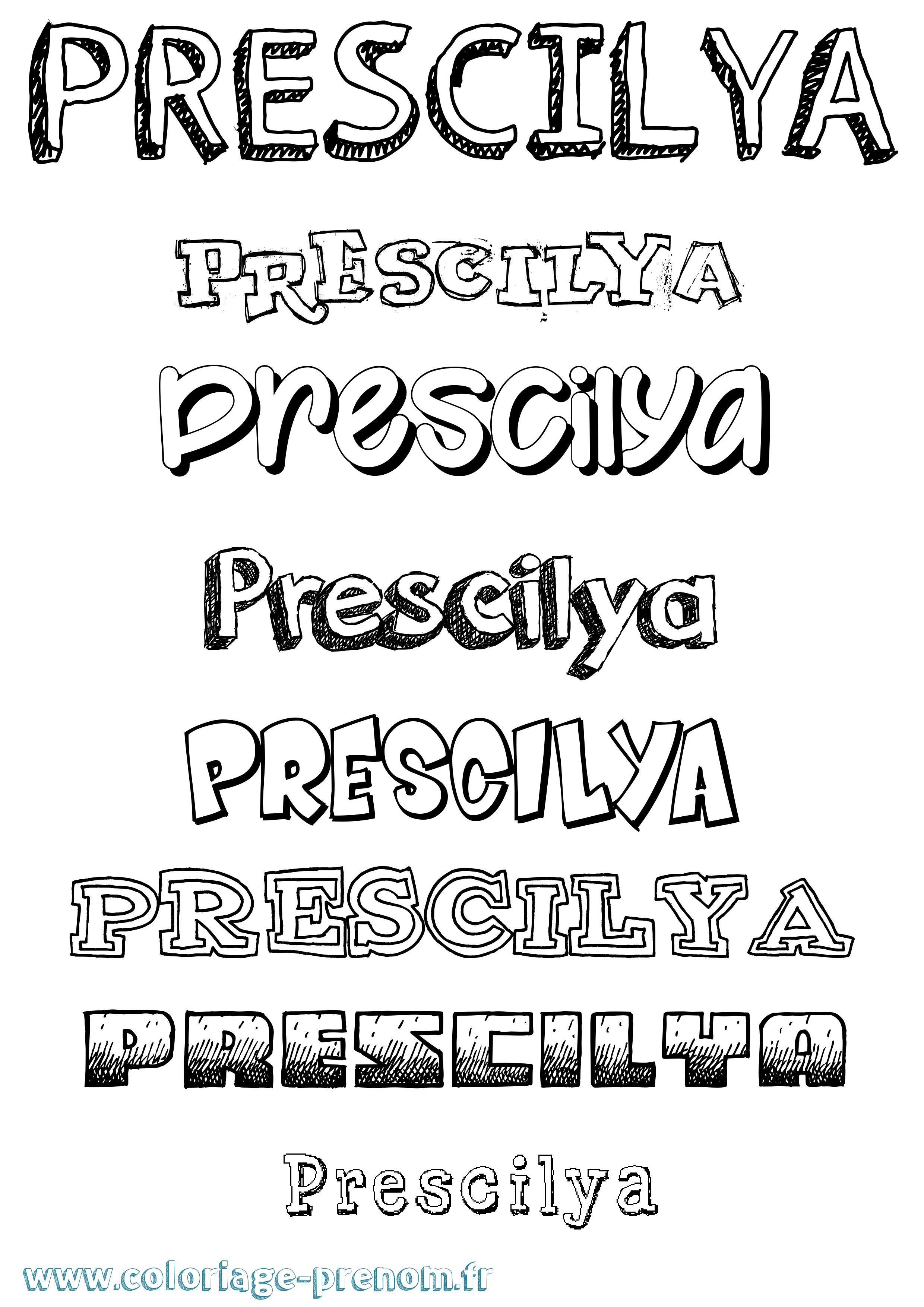 Coloriage Prescilya Dessiné Coloriage prénom Prescilya Dessiné
