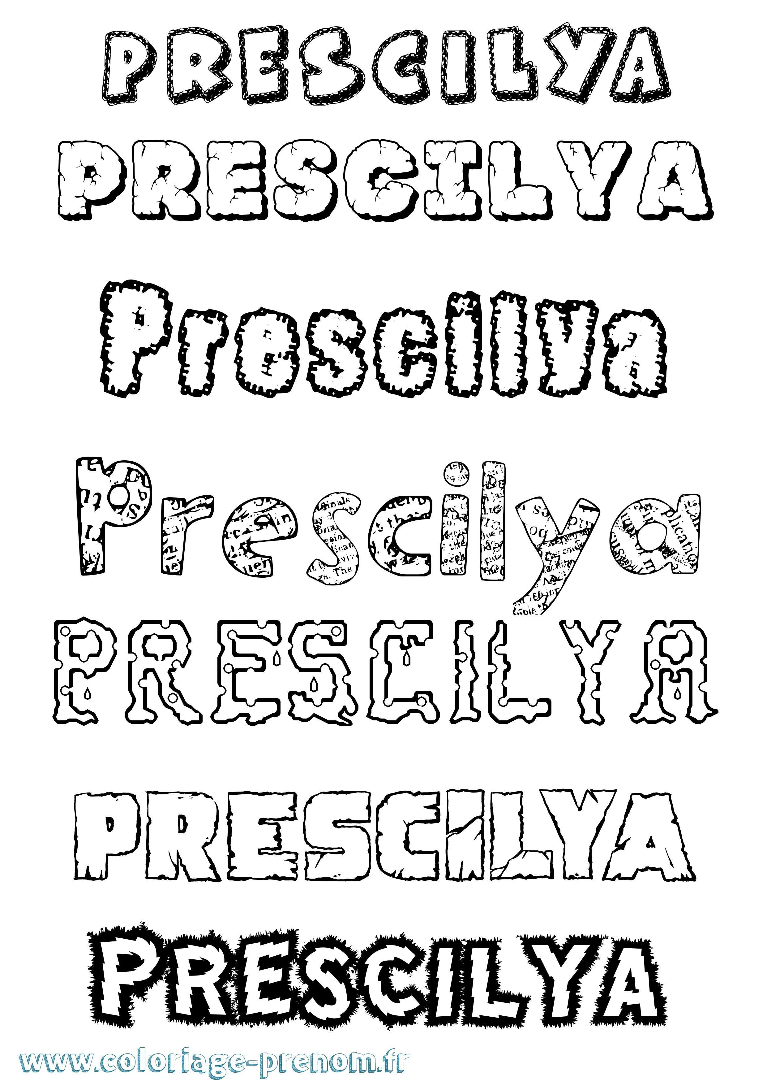 Coloriage Prescilya Destructuré Coloriage prénom Prescilya Destructuré