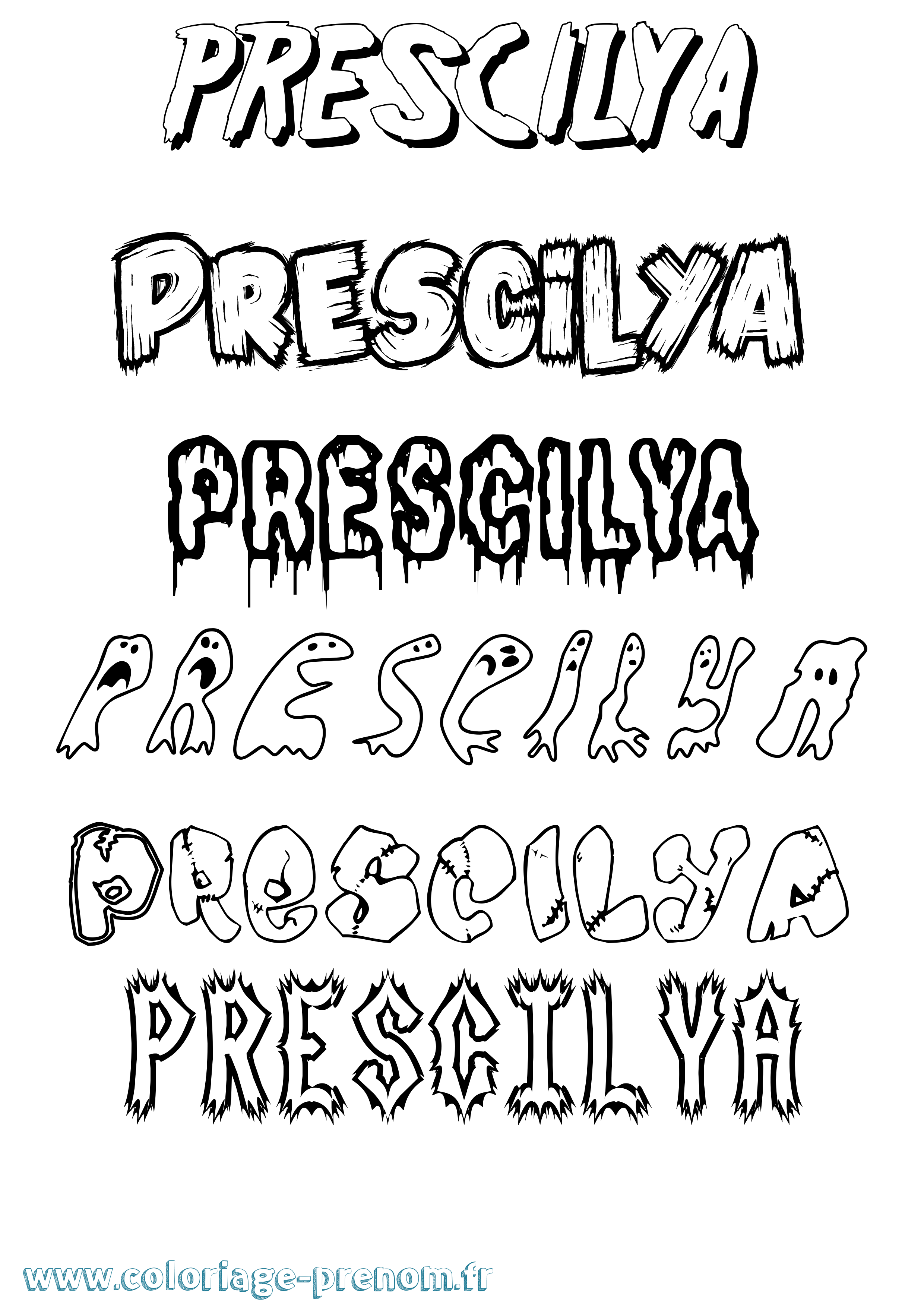 Coloriage Prescilya Frisson Coloriage prénom Prescilya Frisson