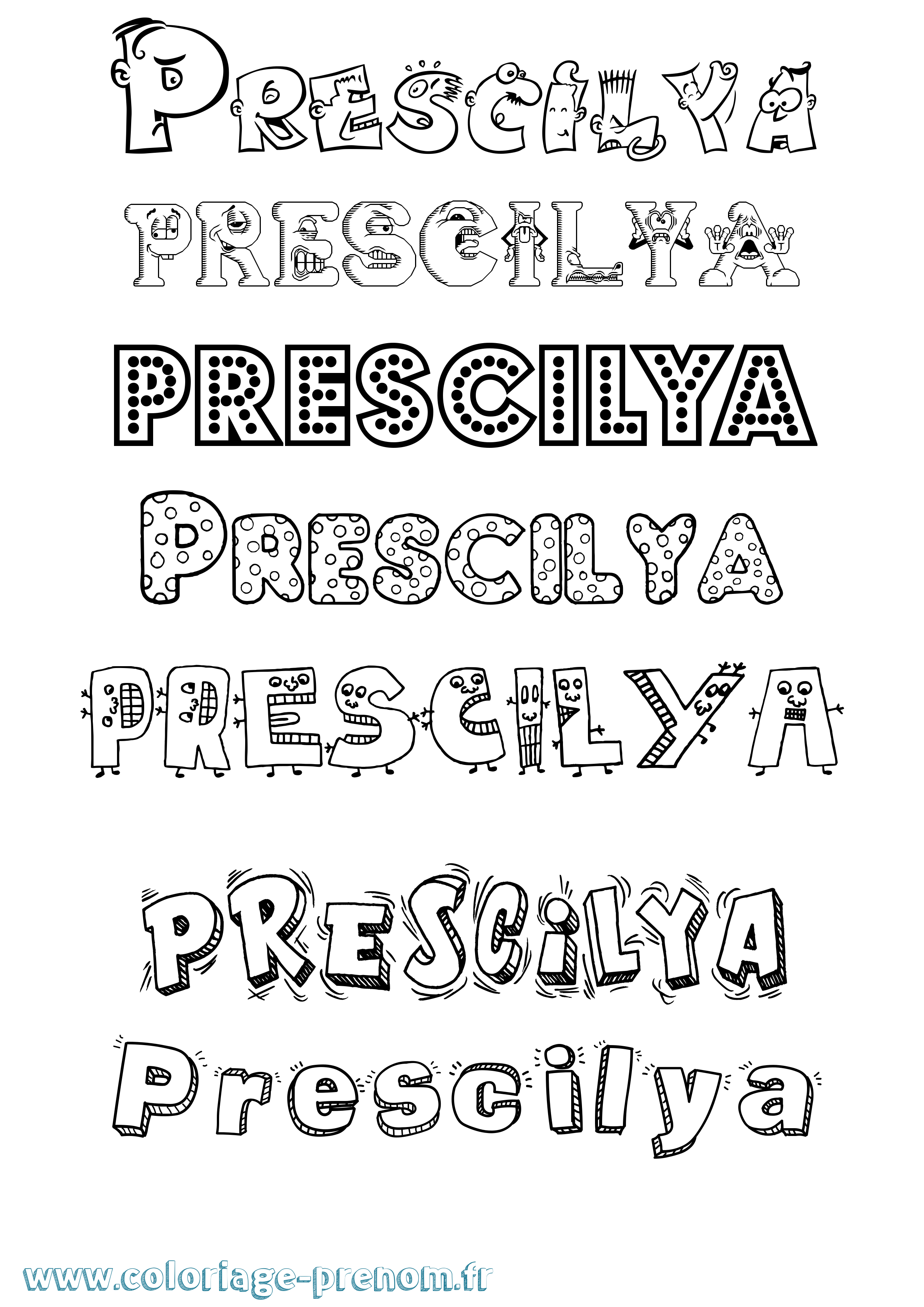 Coloriage Prescilya Fun Coloriage prénom Prescilya Fun