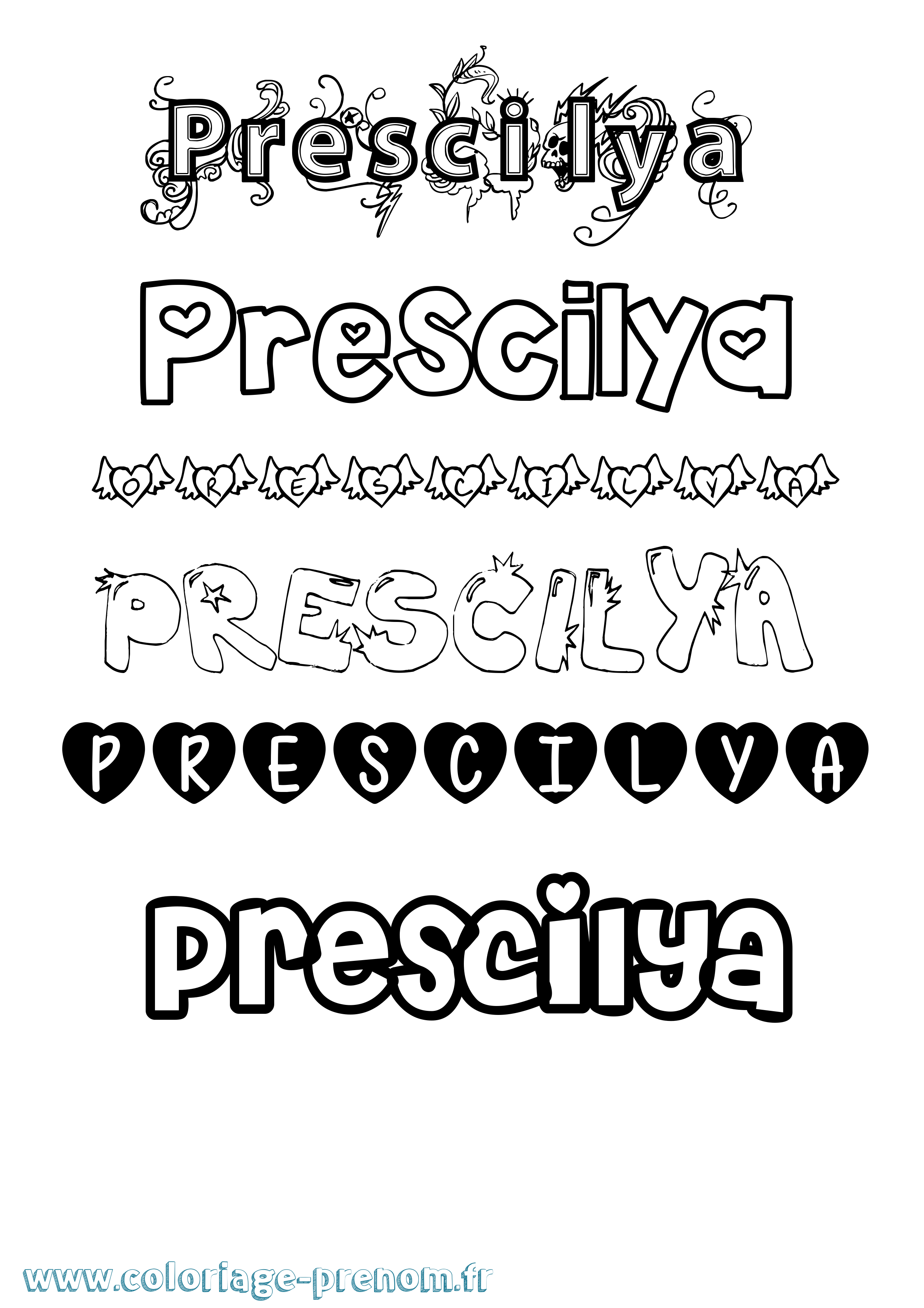 Coloriage Prescilya Girly Coloriage prénom Prescilya Girly