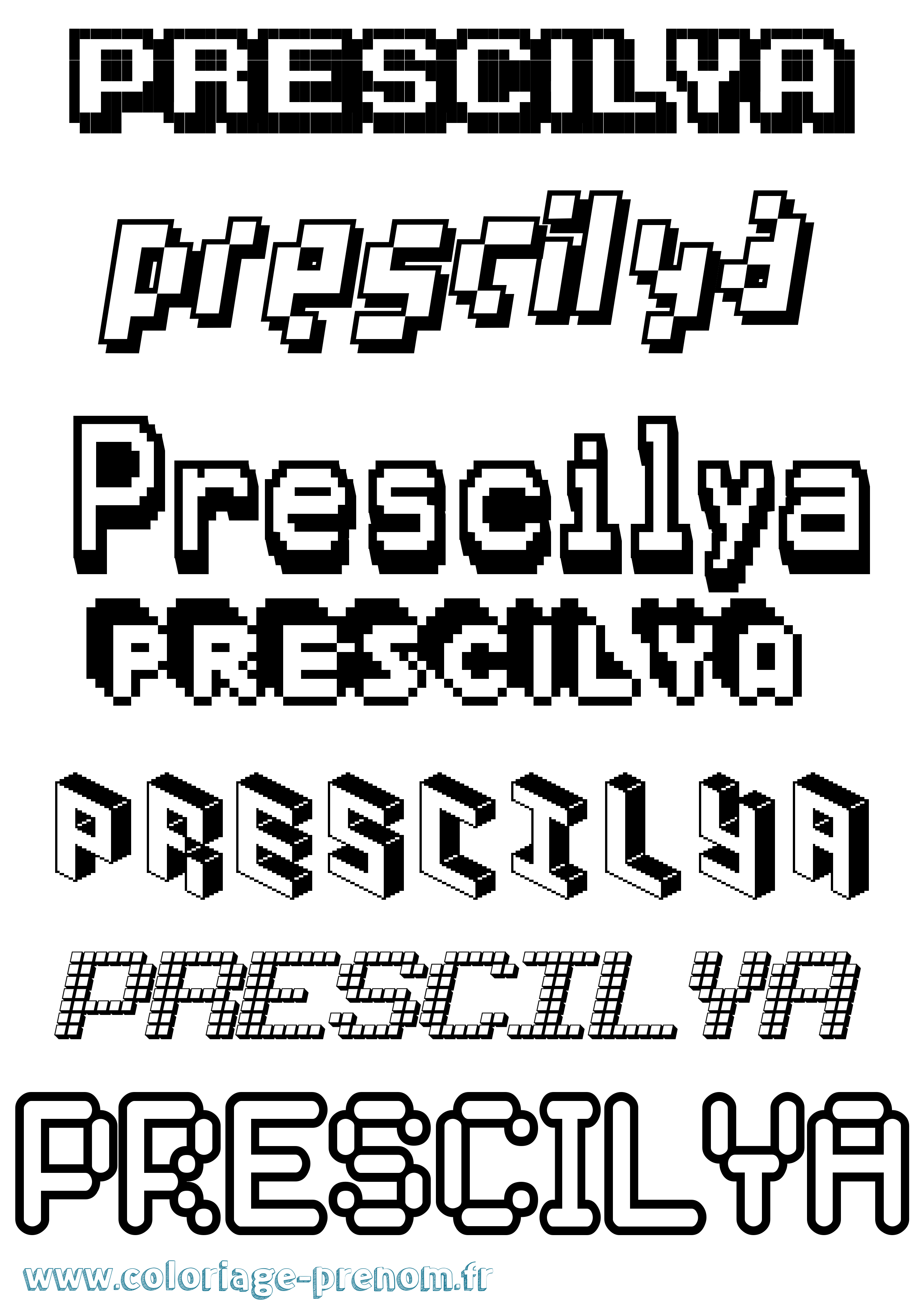 Coloriage Prescilya Pixel Coloriage prénom Prescilya Pixel