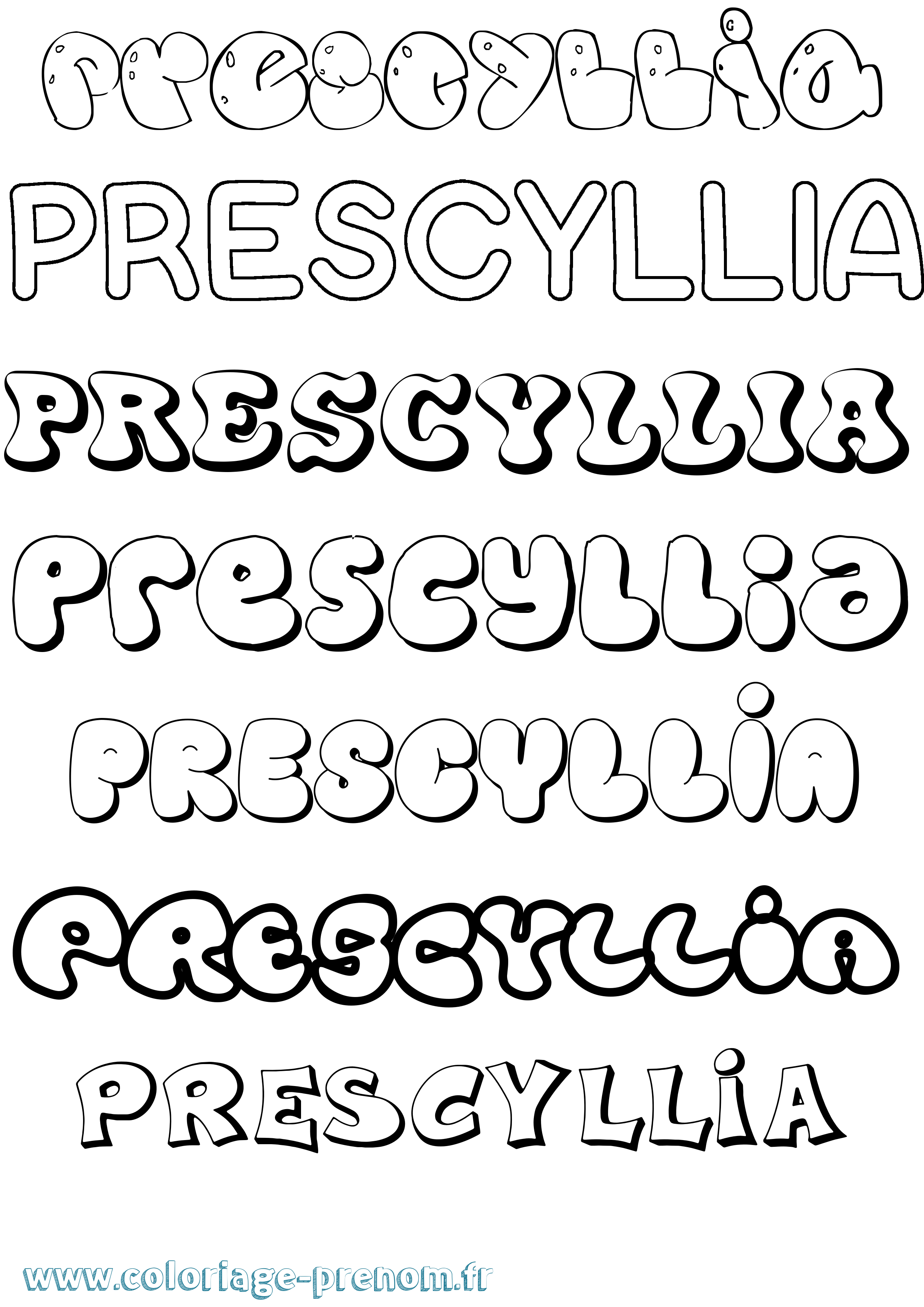 Coloriage Prescyllia Bubble Coloriage prénom Prescyllia Bubble