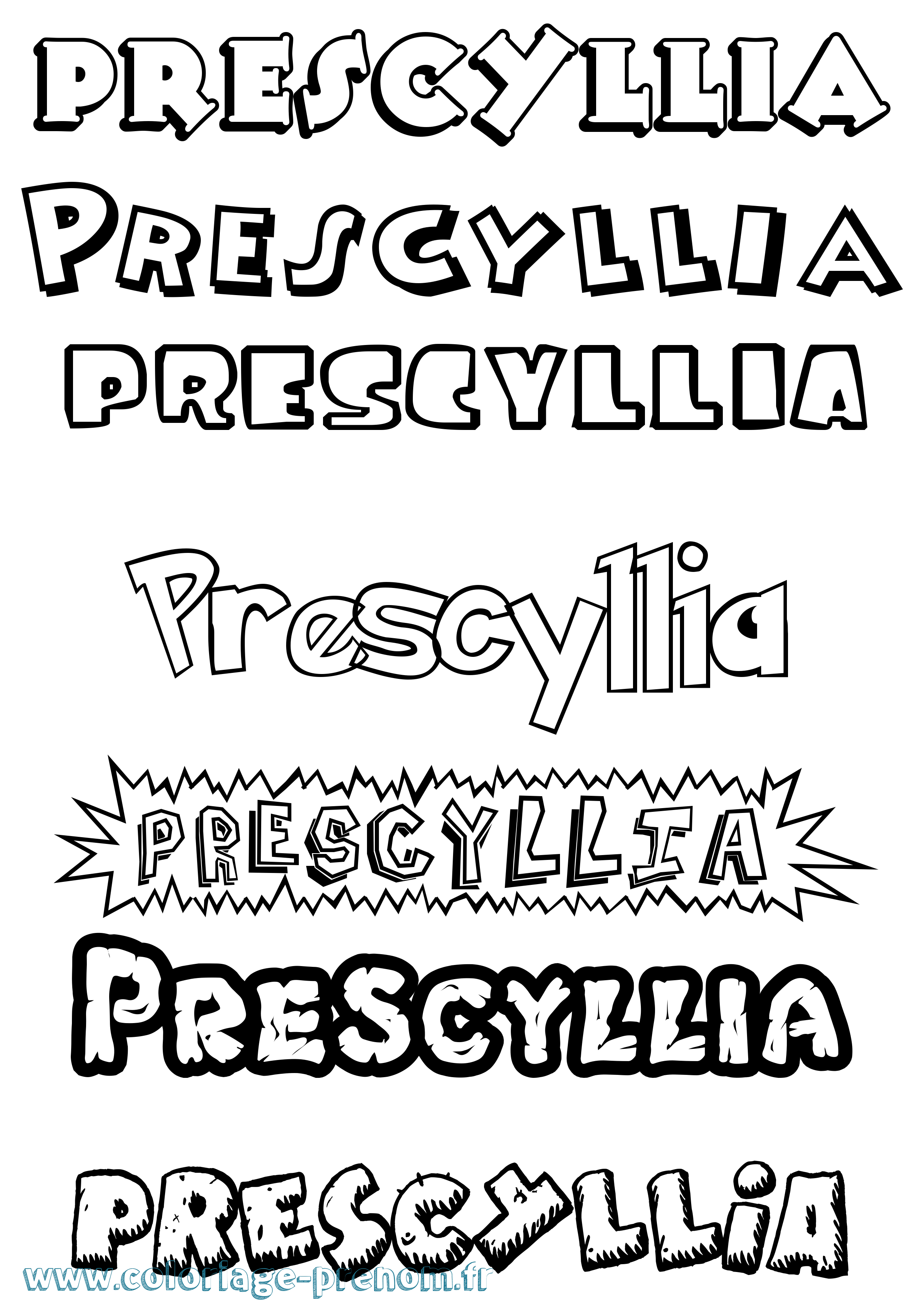 Coloriage Prescyllia Dessin Animé Coloriage prénom Prescyllia Dessin Animé