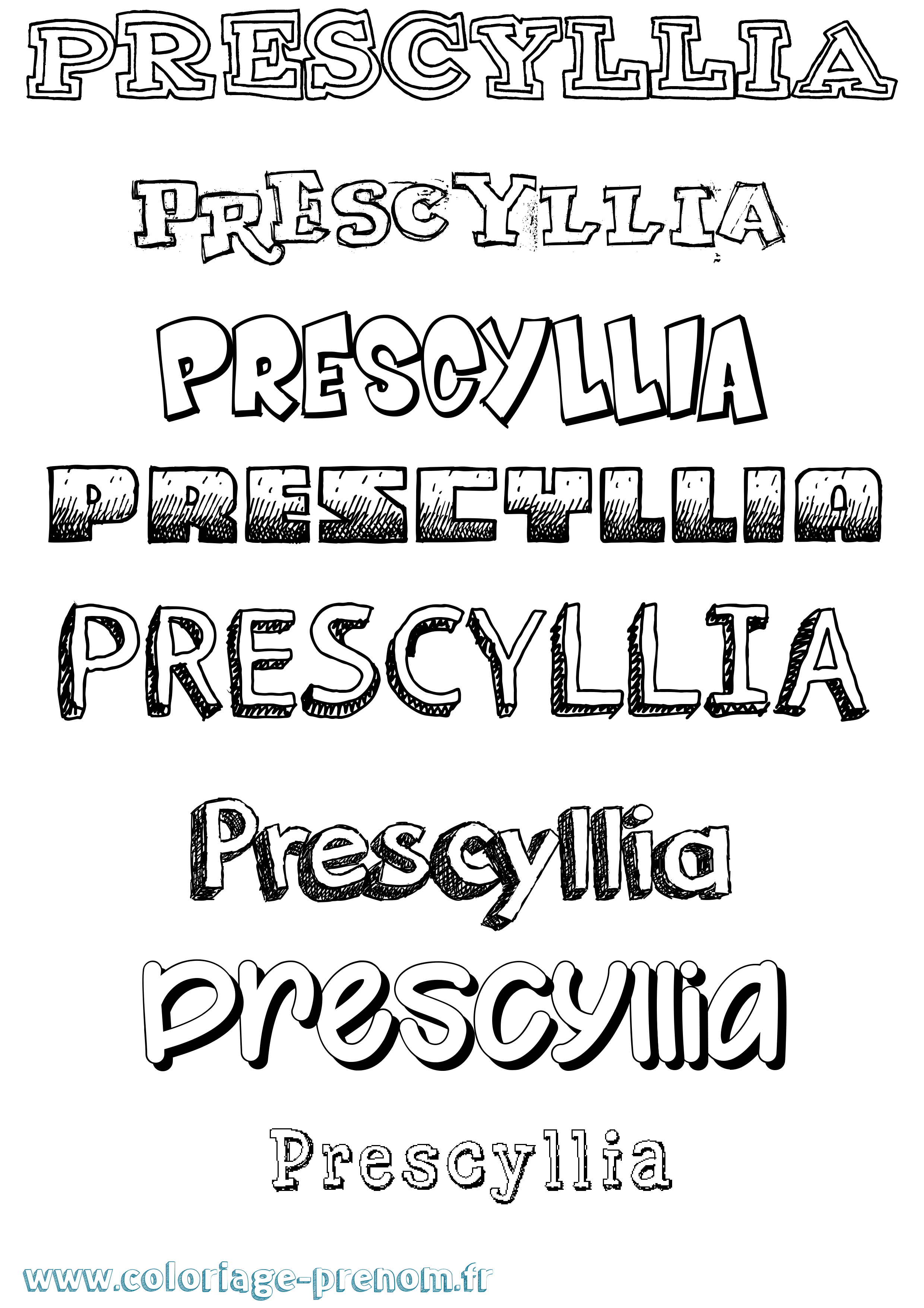 Coloriage Prescyllia Dessiné Coloriage prénom Prescyllia Dessiné