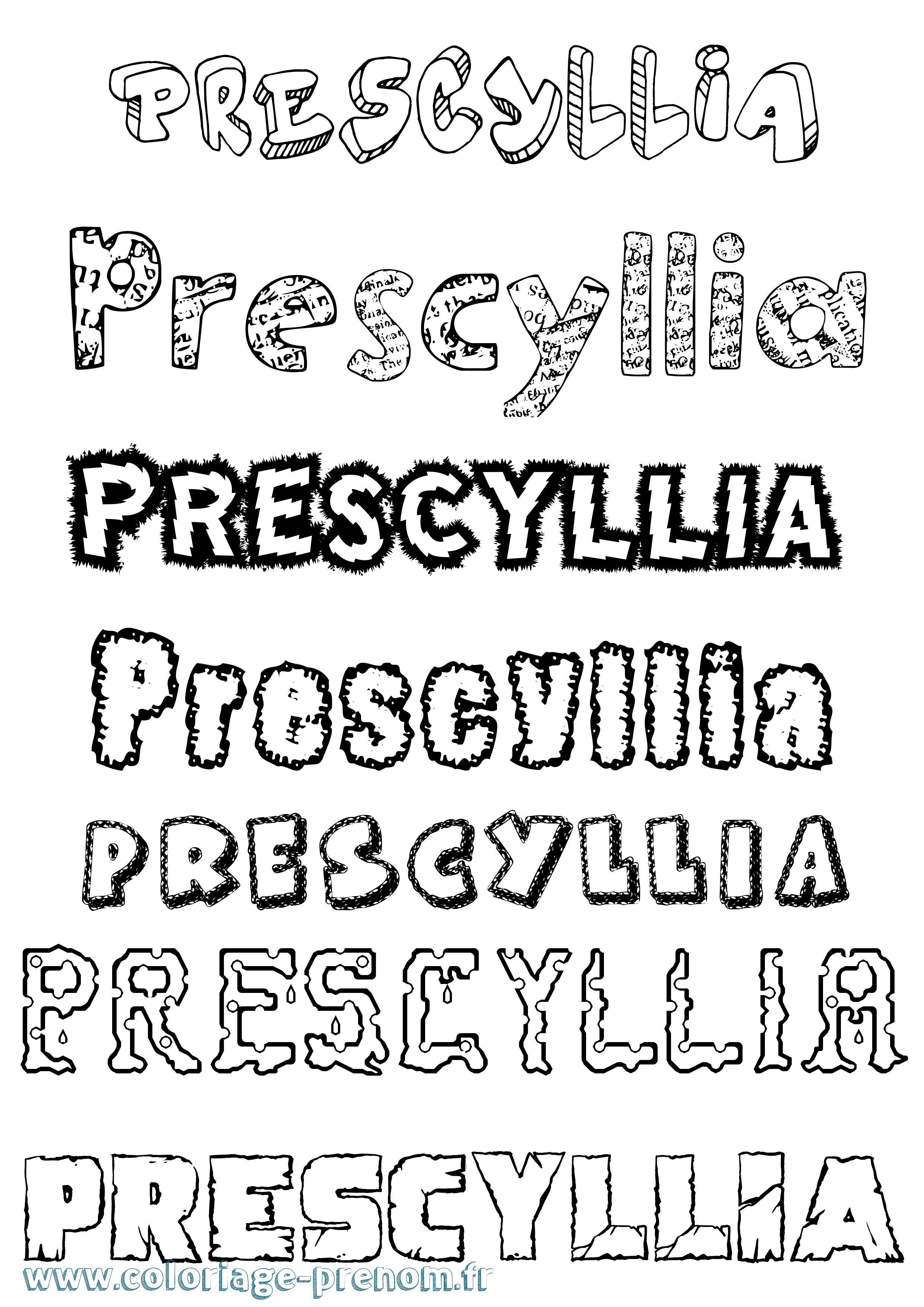 Coloriage Prescyllia Destructuré Coloriage prénom Prescyllia Destructuré