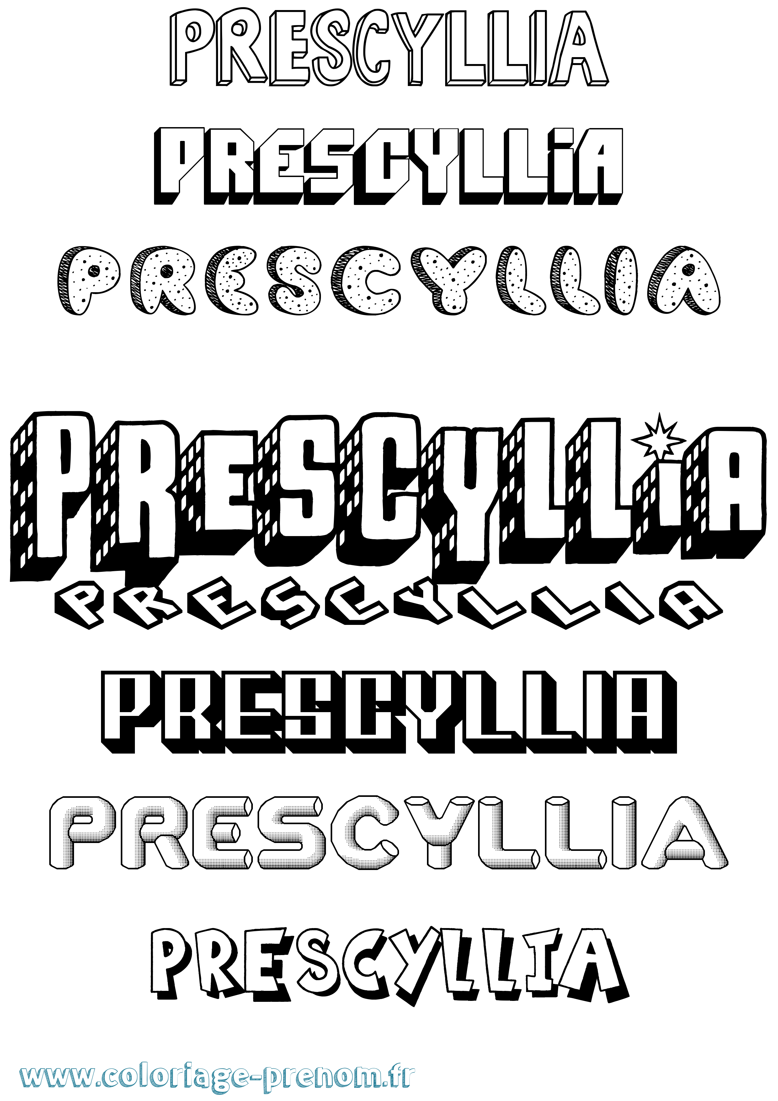 Coloriage Prescyllia Effet 3D Coloriage prénom Prescyllia Effet 3D