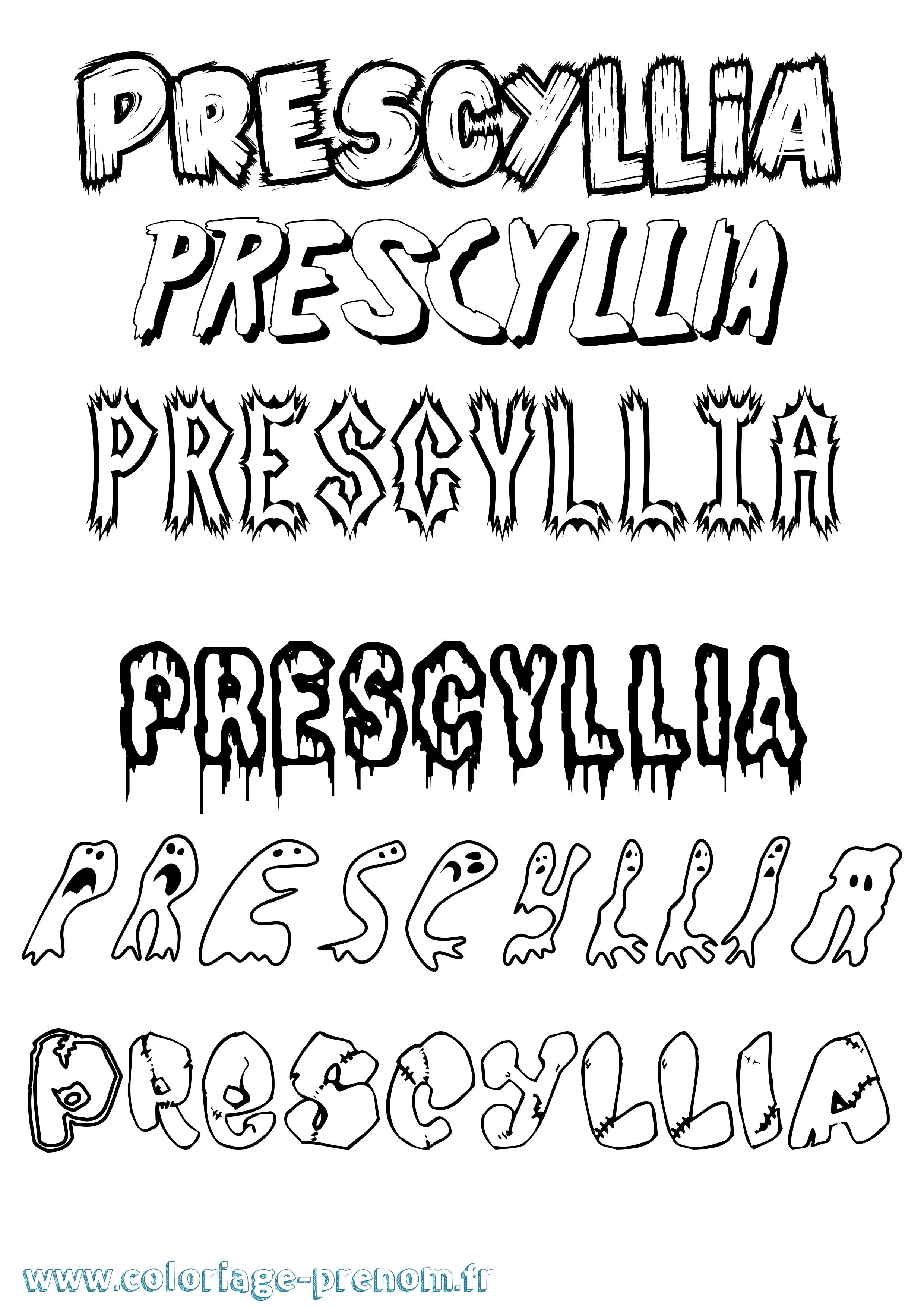 Coloriage Prescyllia Frisson Coloriage prénom Prescyllia Frisson