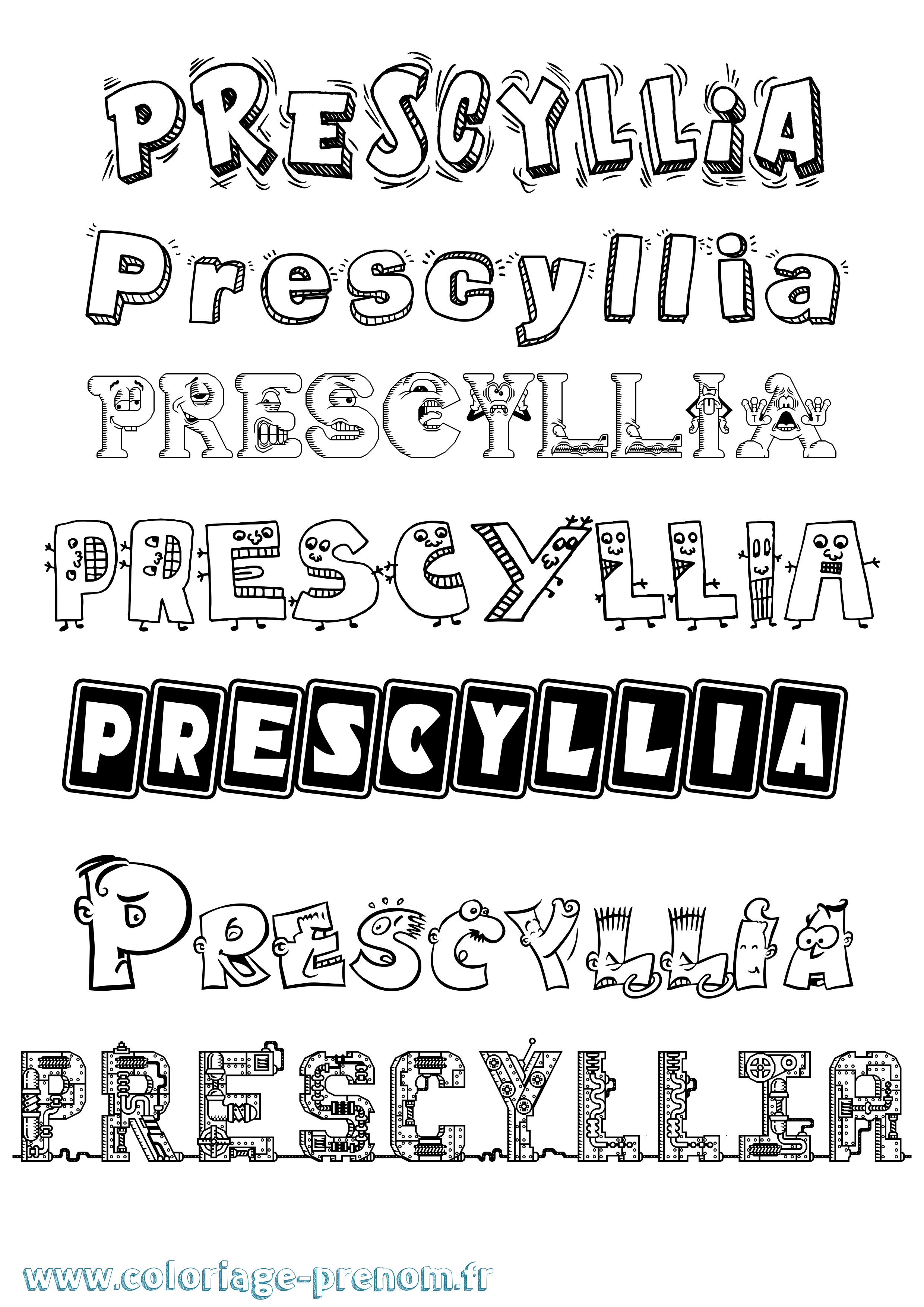 Coloriage Prescyllia Fun Coloriage prénom Prescyllia Fun