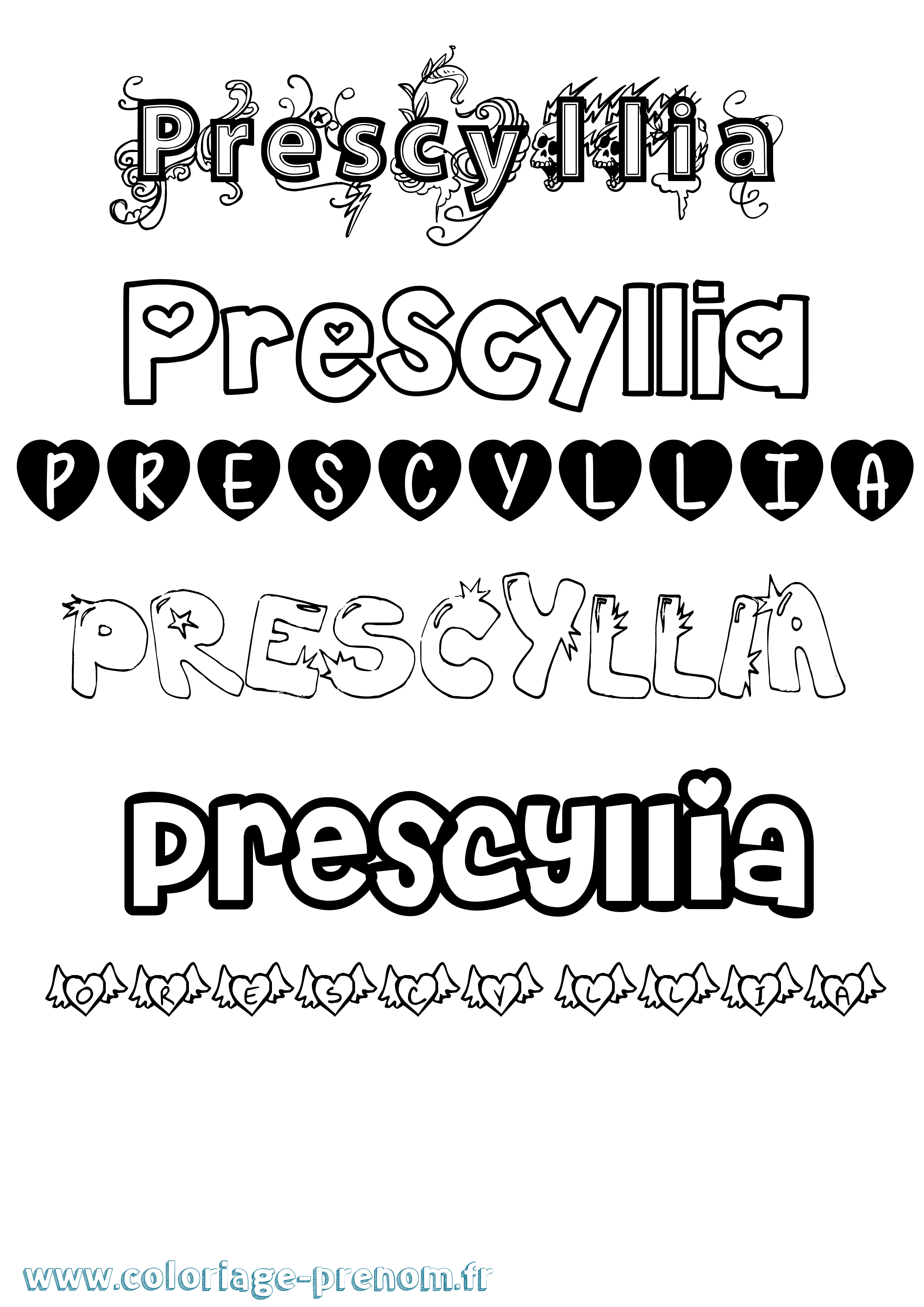 Coloriage Prescyllia Girly Coloriage prénom Prescyllia Girly