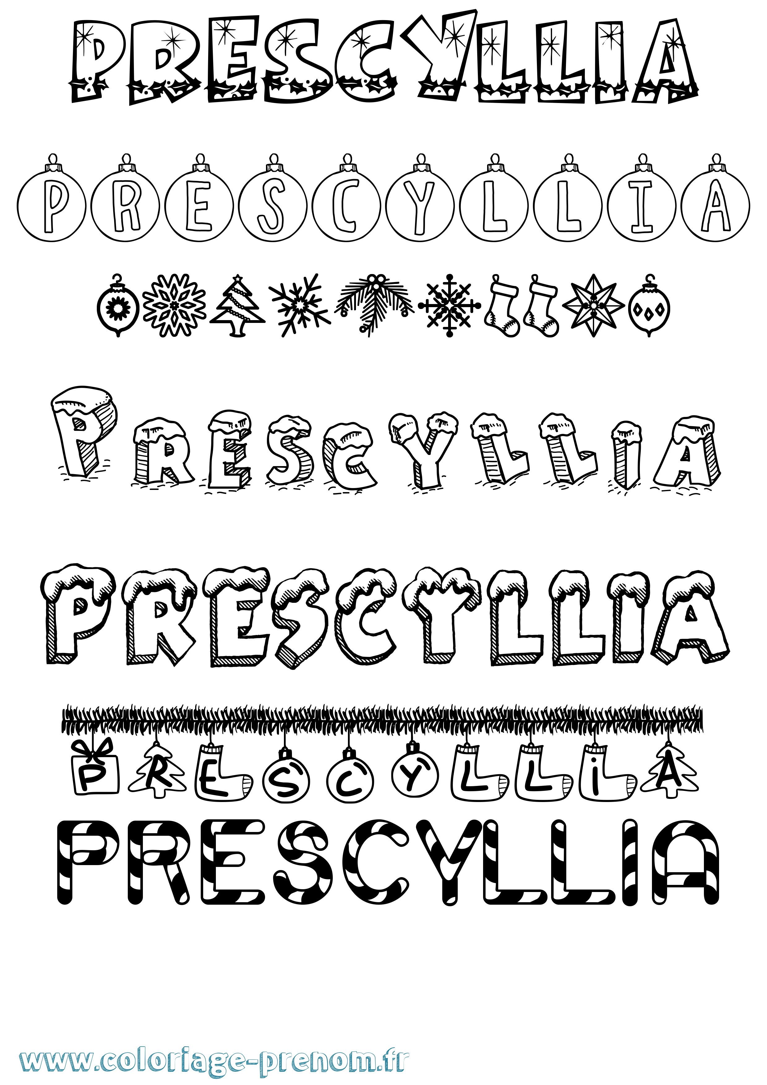 Coloriage Prescyllia Noël Coloriage prénom Prescyllia Noël