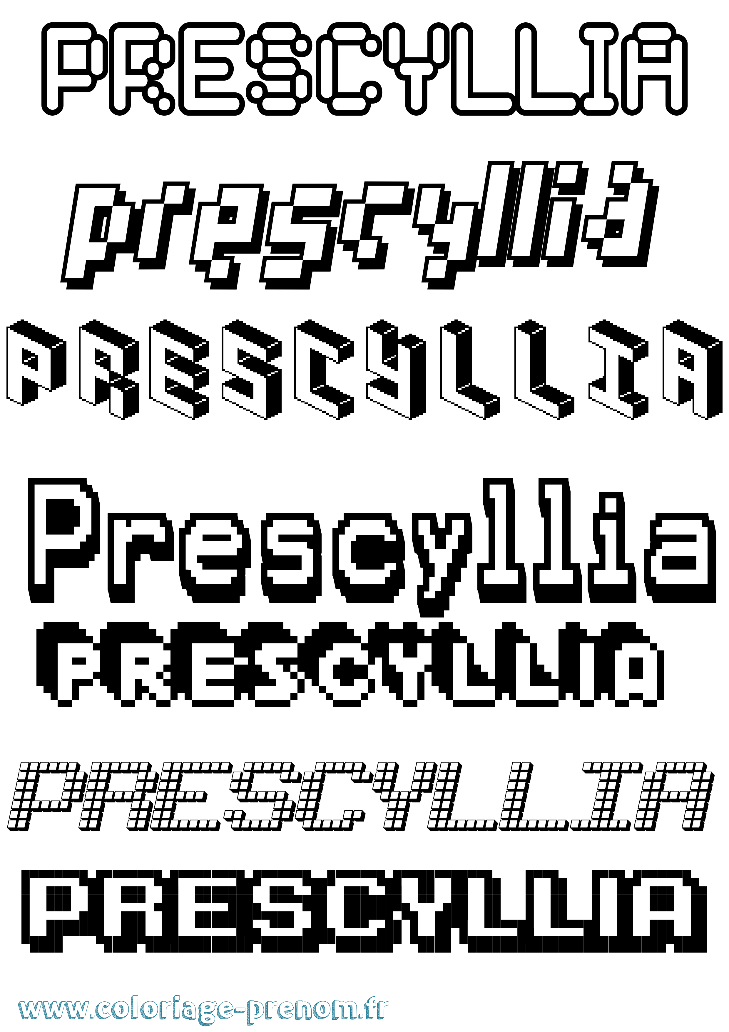 Coloriage Prescyllia Pixel Coloriage prénom Prescyllia Pixel