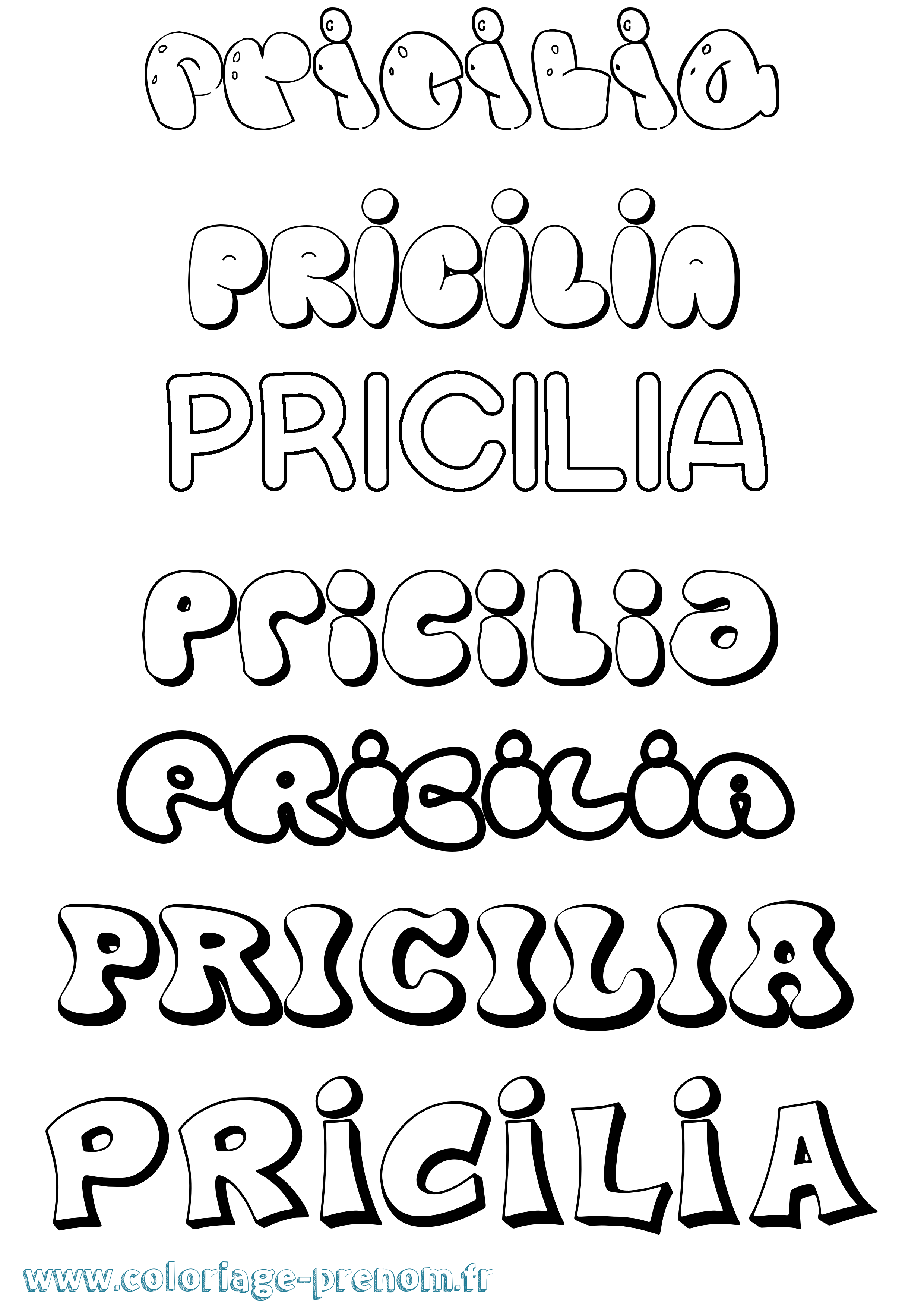 Coloriage Pricilia Bubble Coloriage prénom Pricilia Bubble