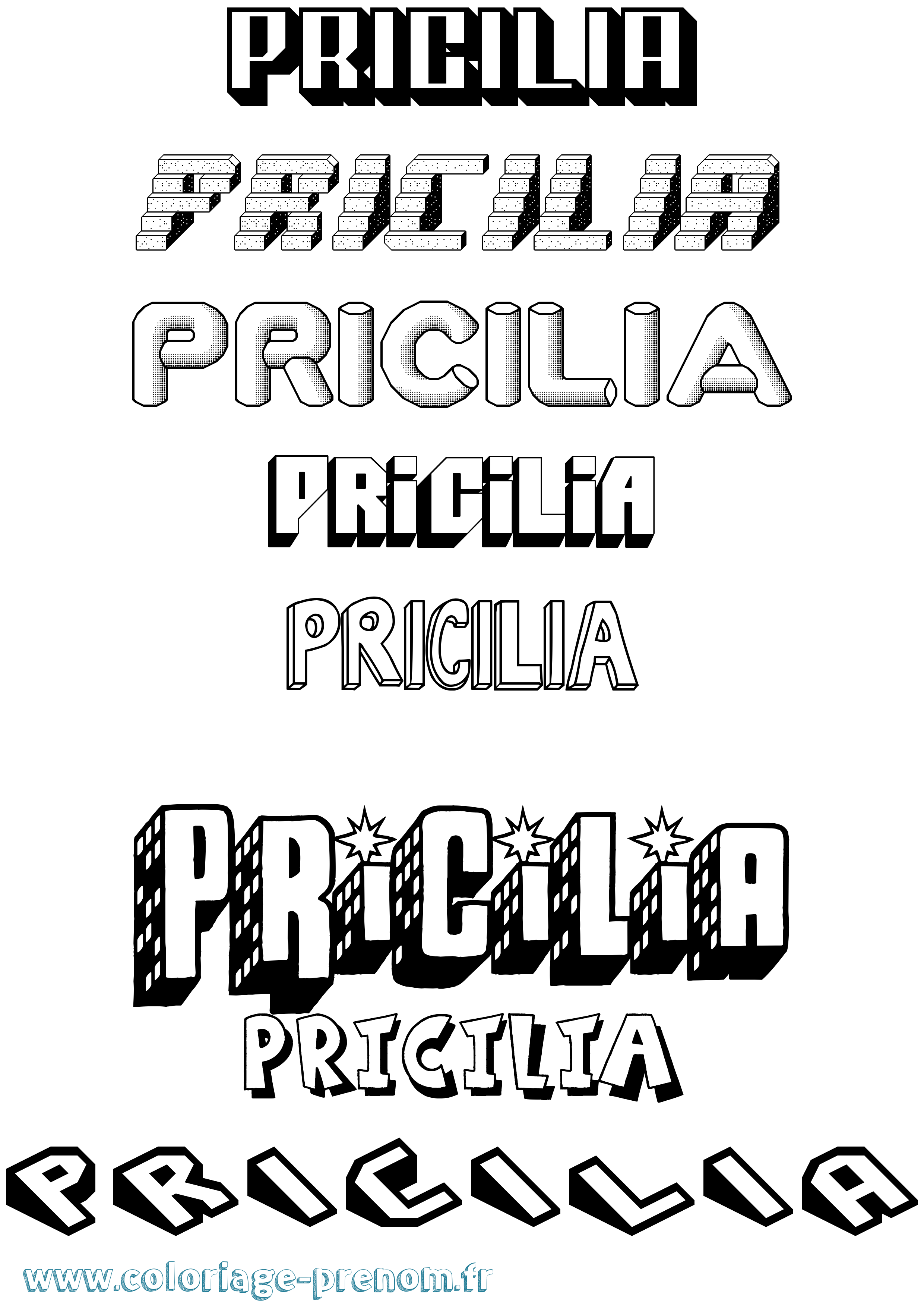 Coloriage Pricilia Effet 3D Coloriage prénom Pricilia Effet 3D