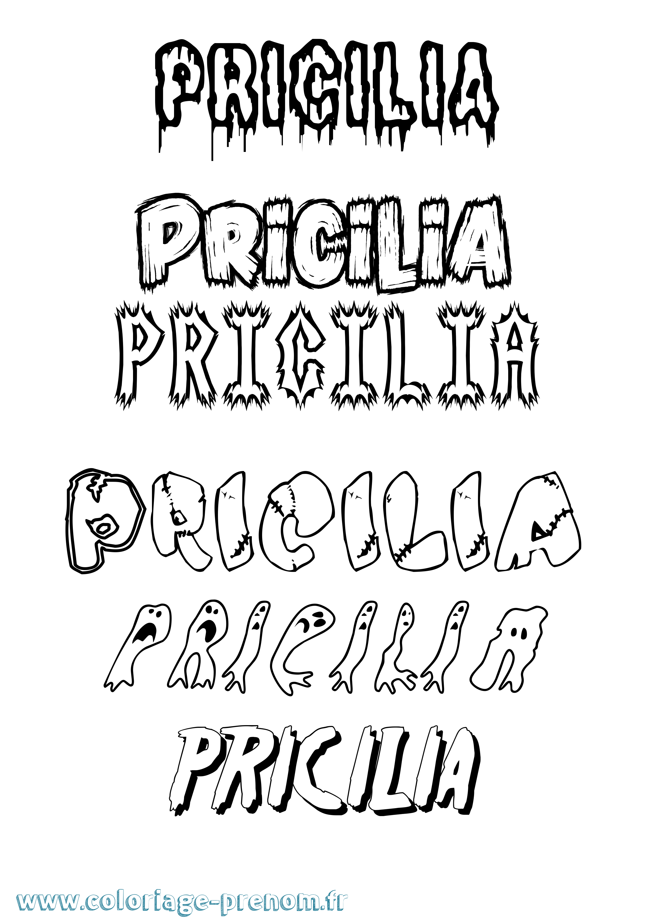 Coloriage Pricilia Frisson Coloriage prénom Pricilia Frisson