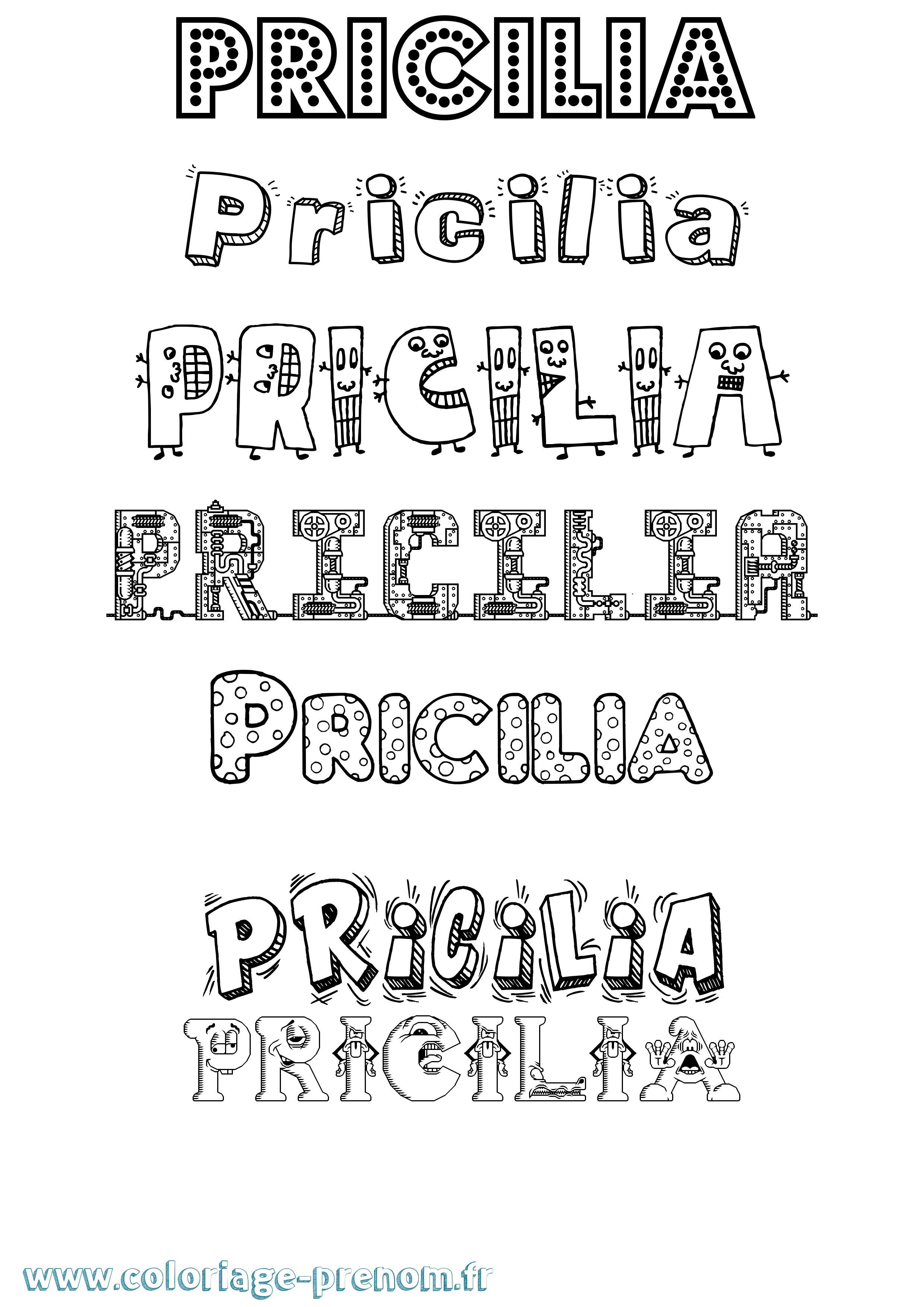 Coloriage Pricilia Fun Coloriage prénom Pricilia Fun
