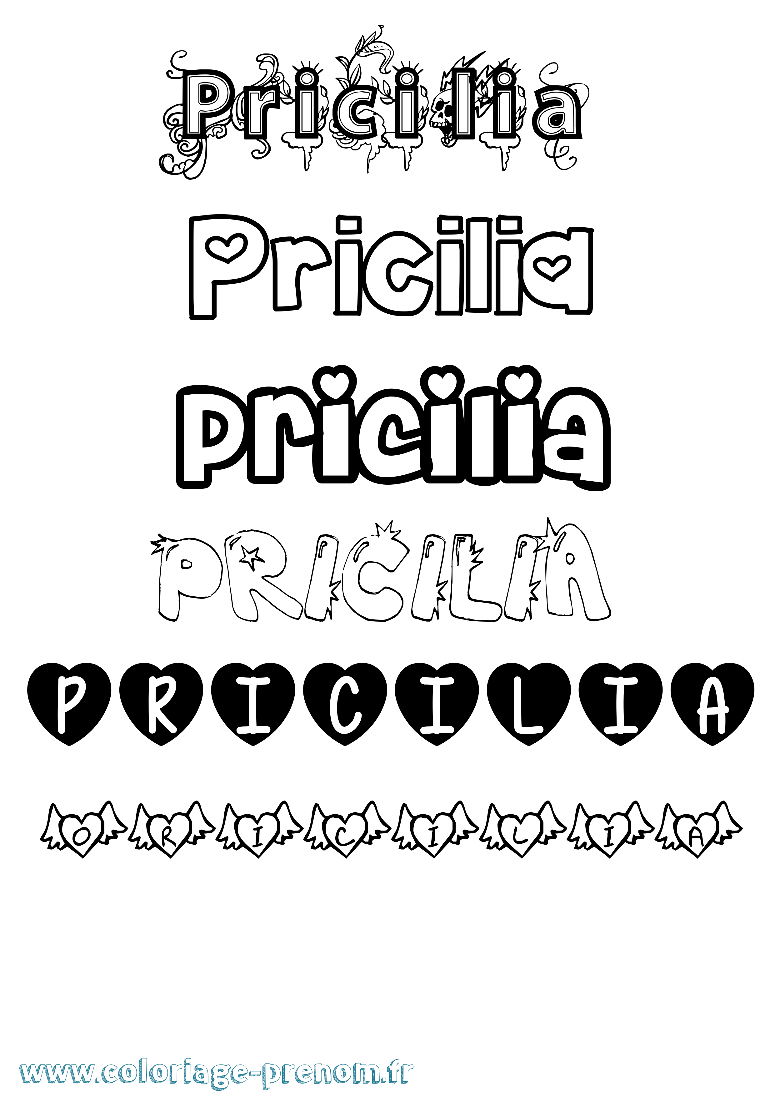 Coloriage Pricilia Girly Coloriage prénom Pricilia Girly