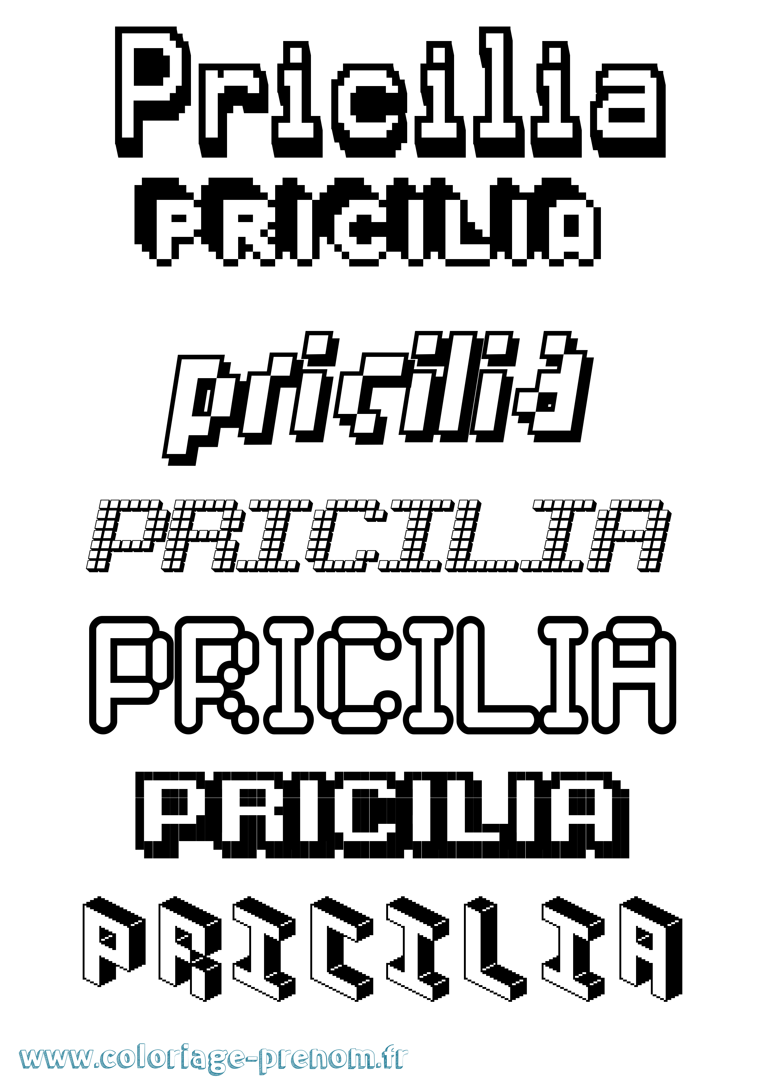 Coloriage Pricilia Pixel Coloriage prénom Pricilia Pixel