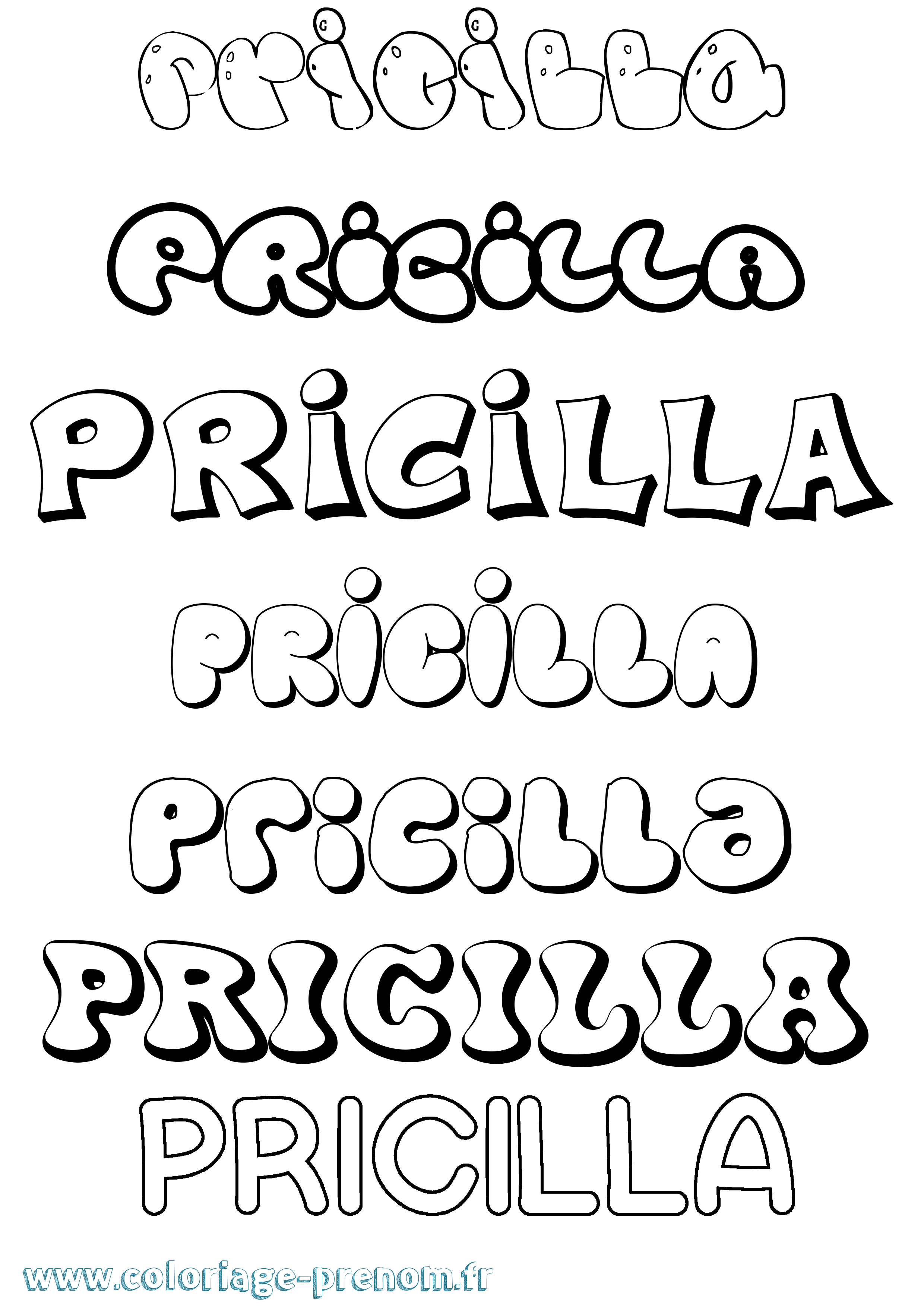 Coloriage Pricilla Bubble Coloriage prénom Pricilla Bubble