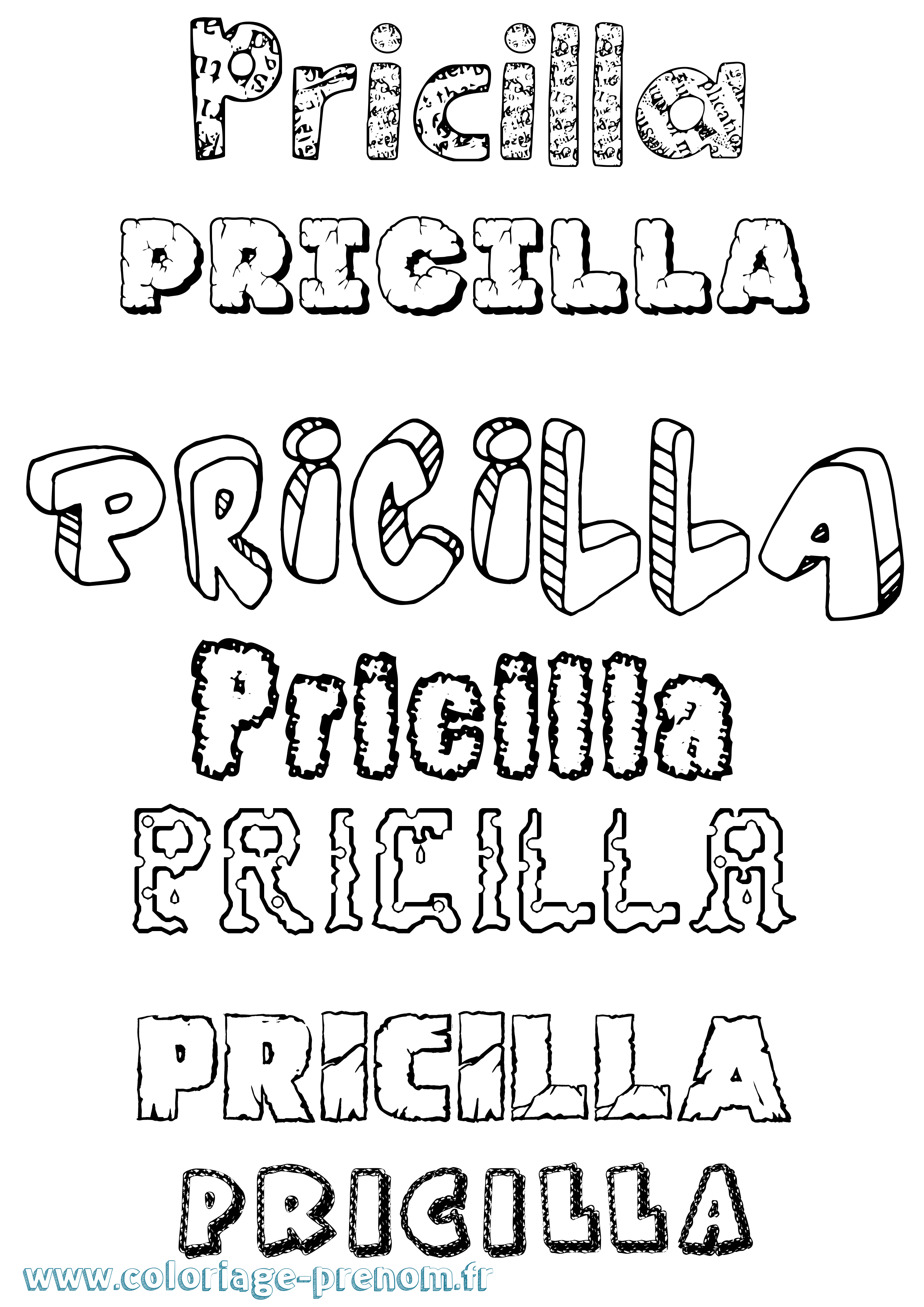 Coloriage Pricilla Destructuré Coloriage prénom Pricilla Destructuré