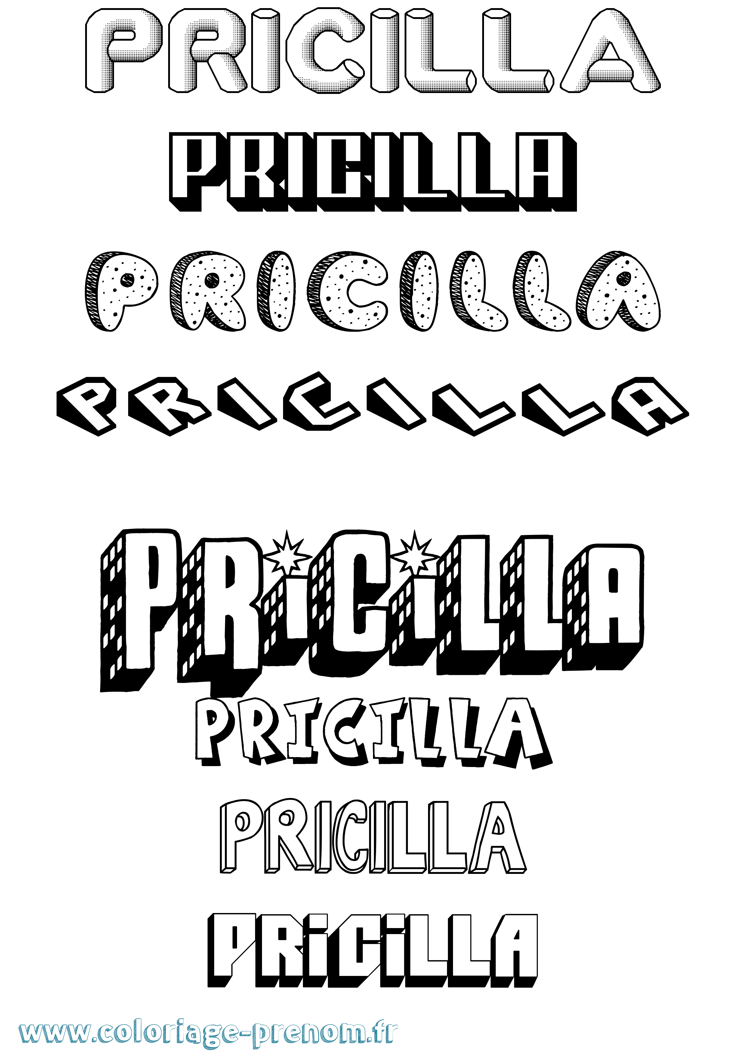 Coloriage Pricilla Effet 3D Coloriage prénom Pricilla Effet 3D