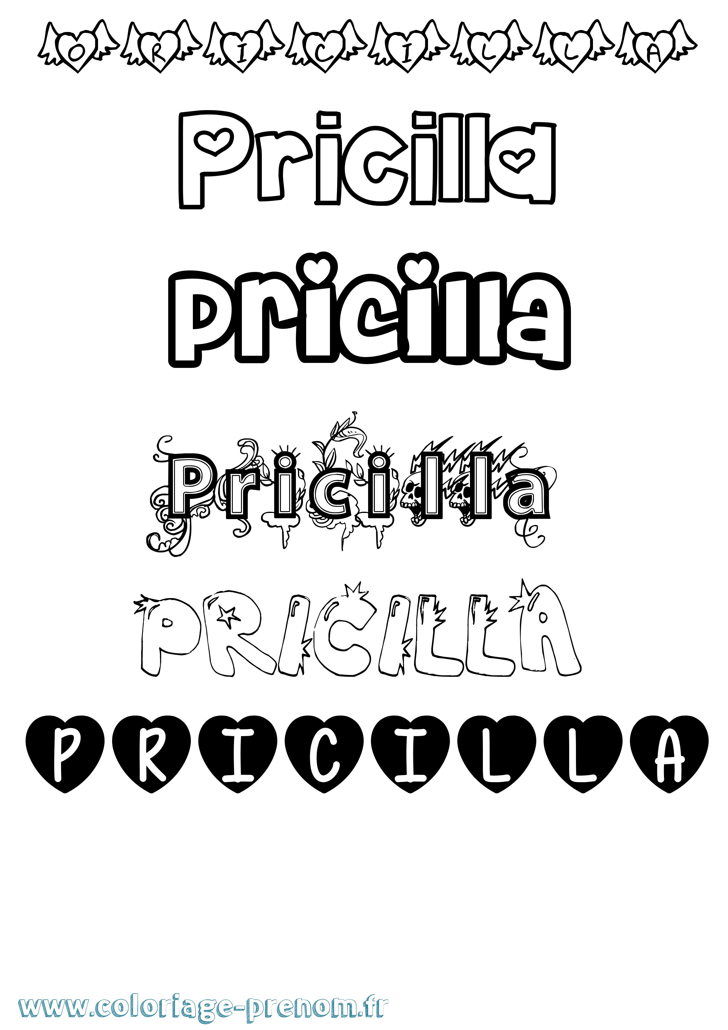 Coloriage Pricilla Girly Coloriage prénom Pricilla Girly