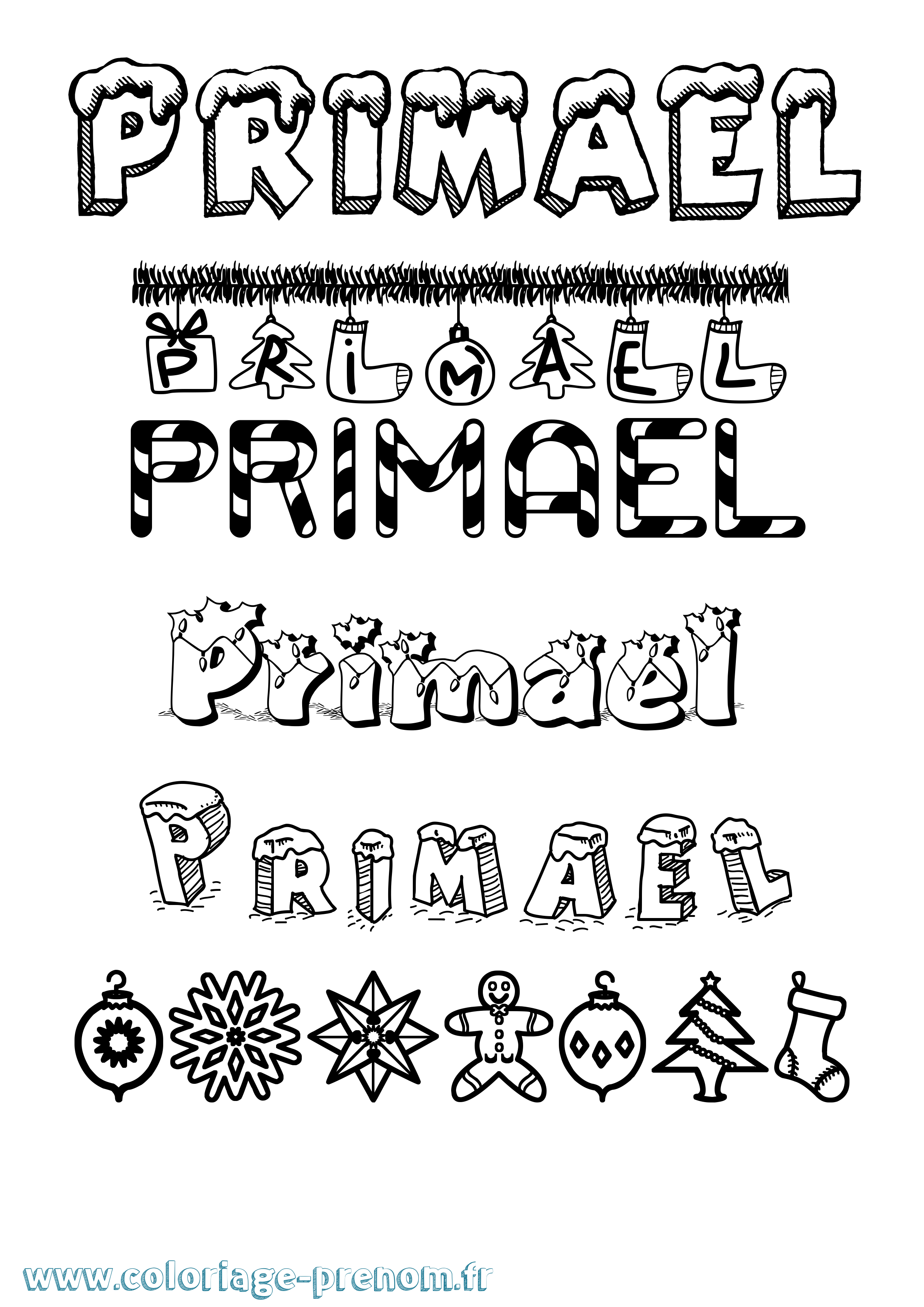 Coloriage Primael Noël Coloriage prénom Primael Noël