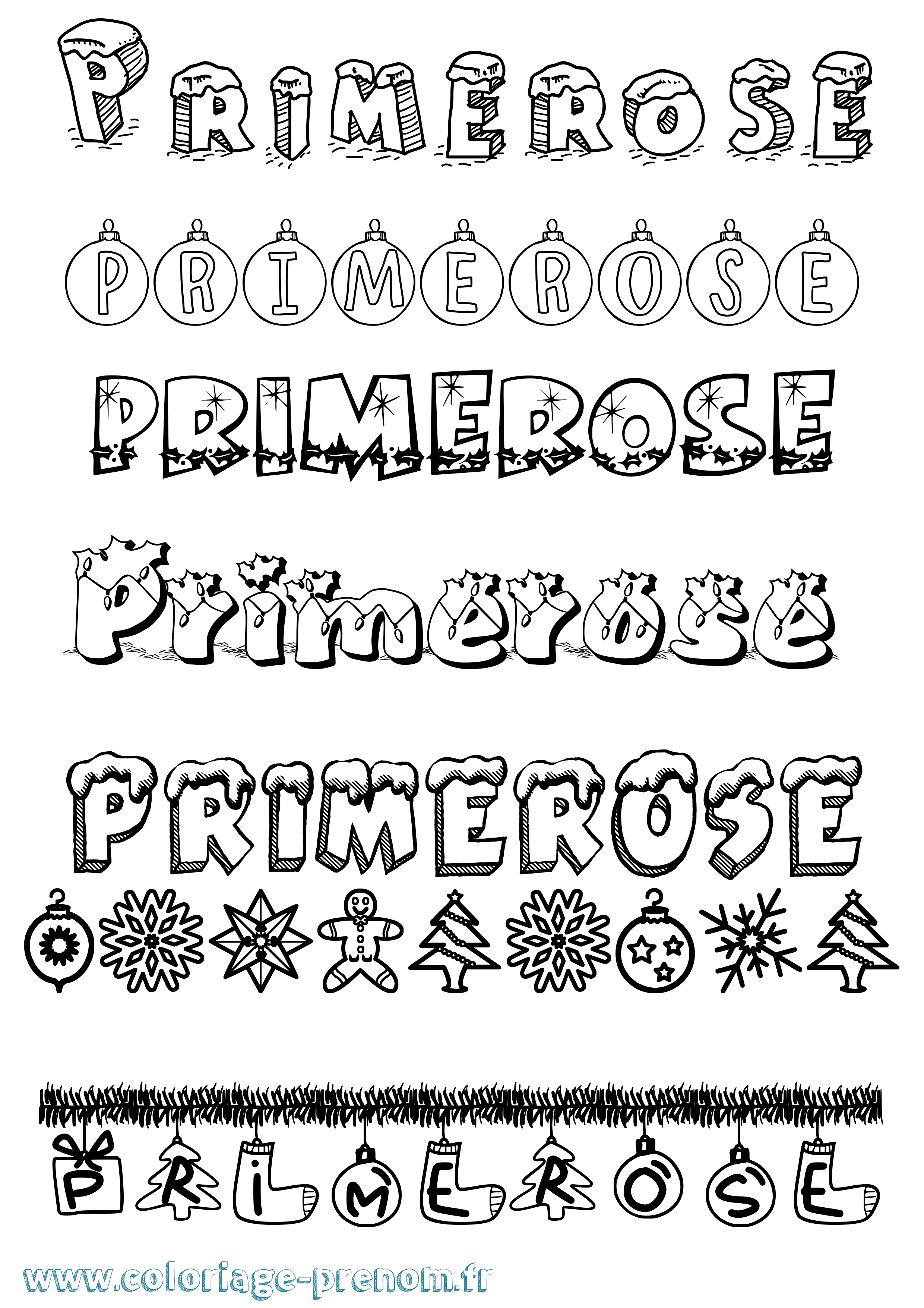 Coloriage Primerose Noël Coloriage prénom Primerose Noël