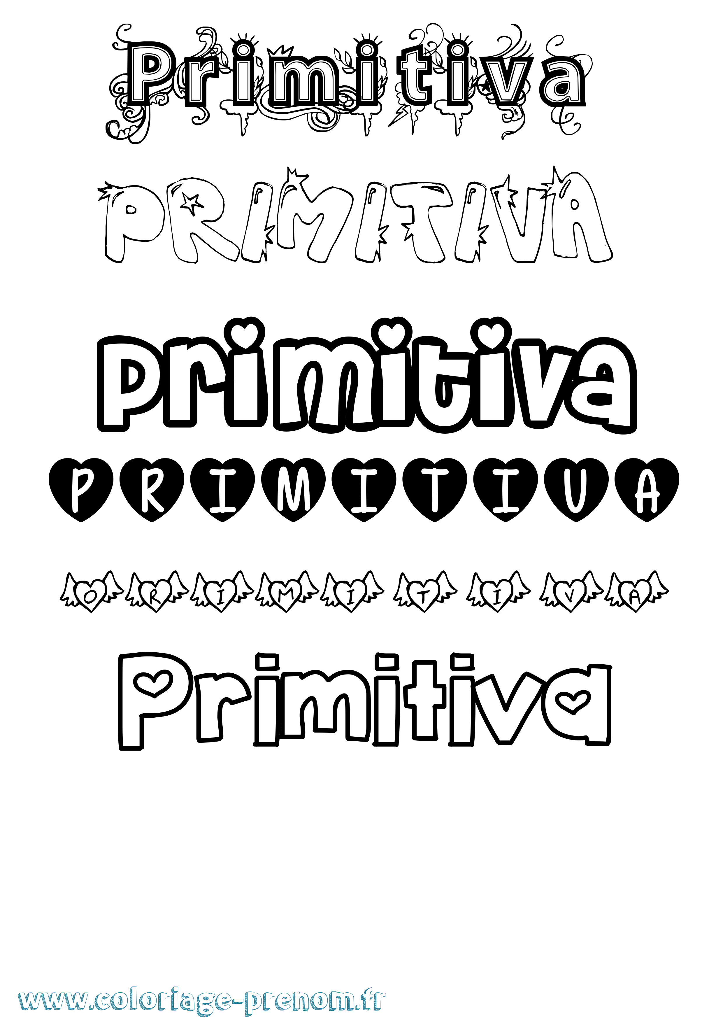 Coloriage Primitiva Girly Coloriage prénom Primitiva Girly