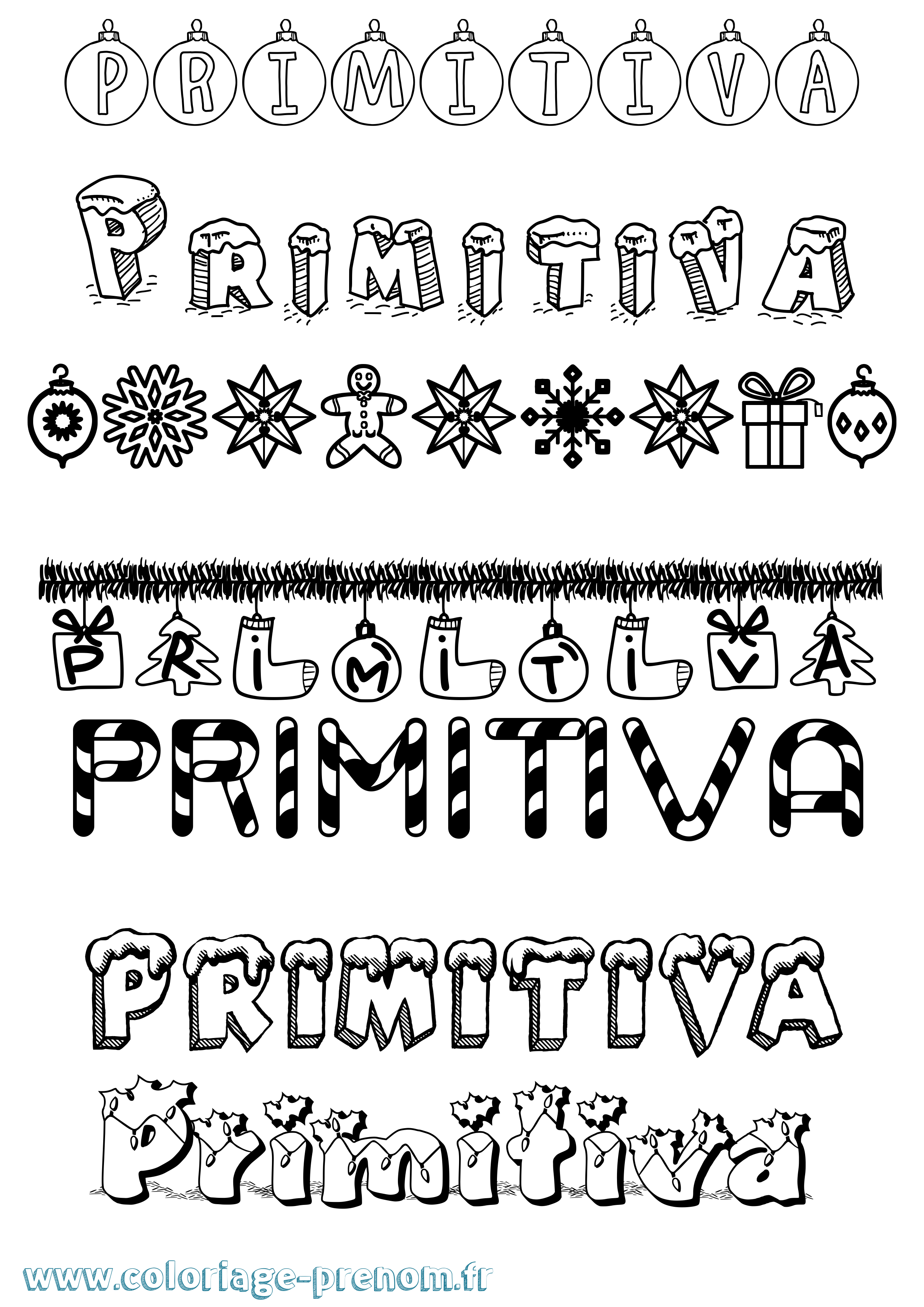 Coloriage Primitiva Noël Coloriage prénom Primitiva Noël