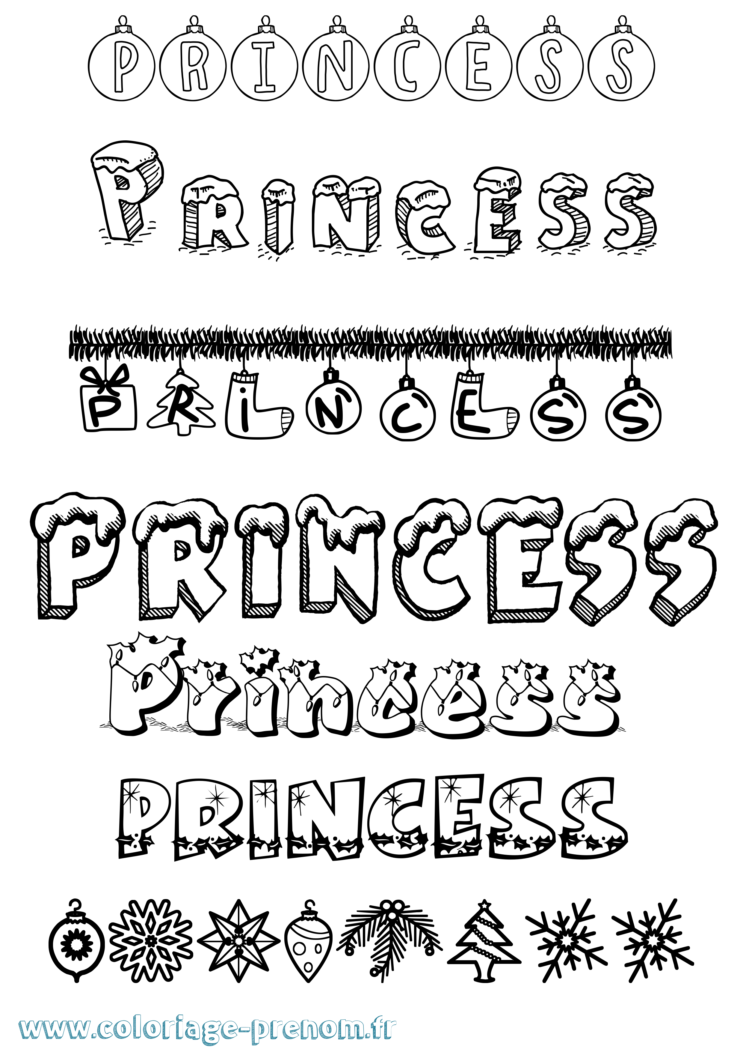 Coloriage Princess Noël Coloriage prénom Princess Noël