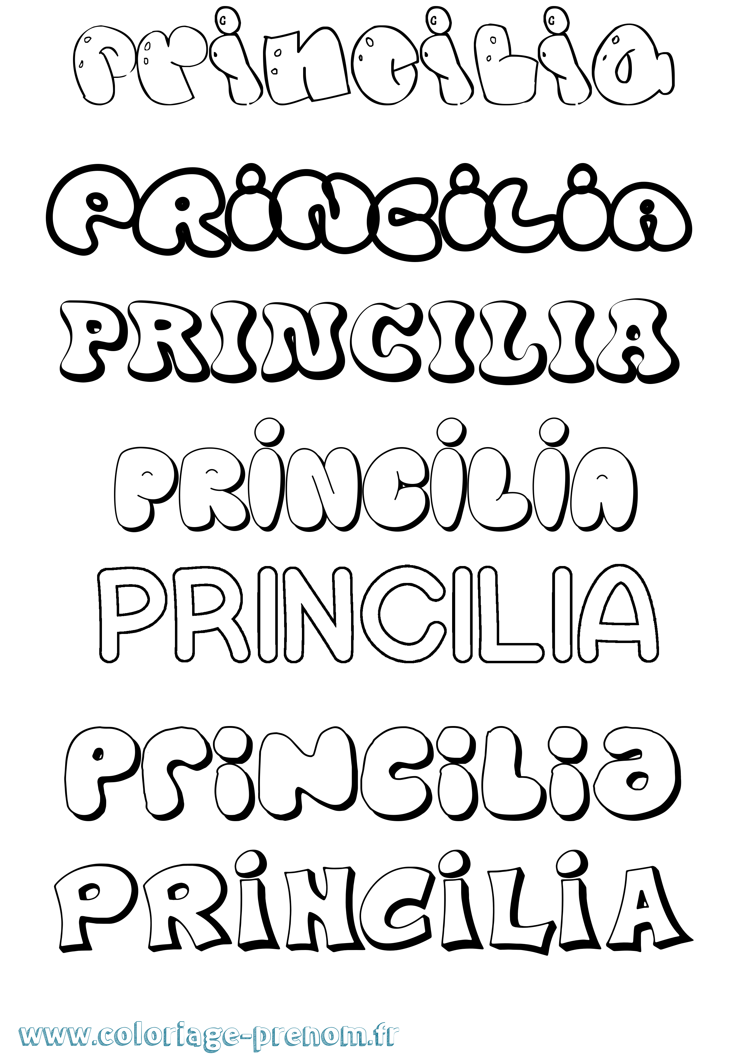 Coloriage Princilia Bubble Coloriage prénom Princilia Bubble