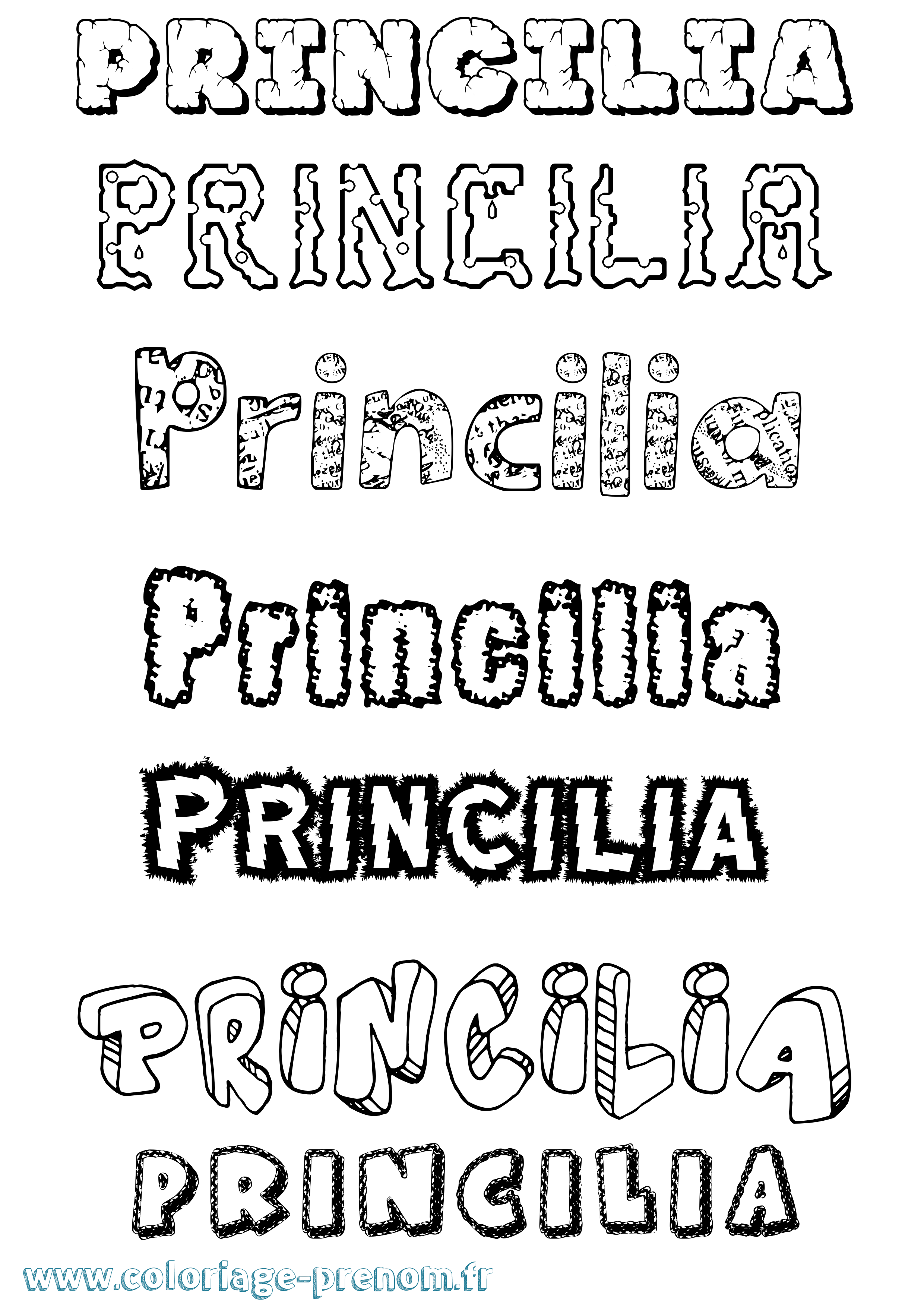 Coloriage Princilia Destructuré Coloriage prénom Princilia Destructuré
