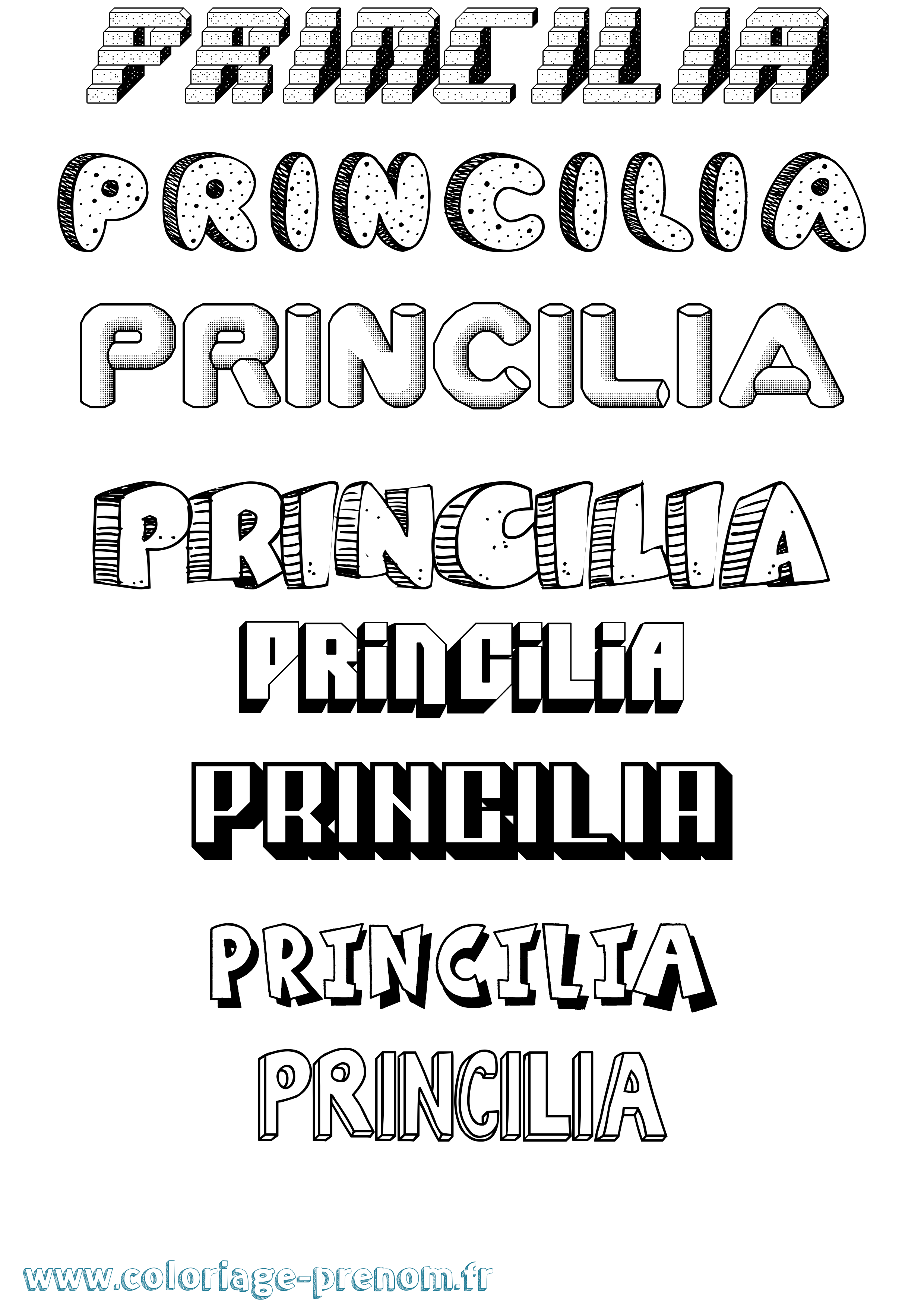 Coloriage Princilia Effet 3D Coloriage prénom Princilia Effet 3D