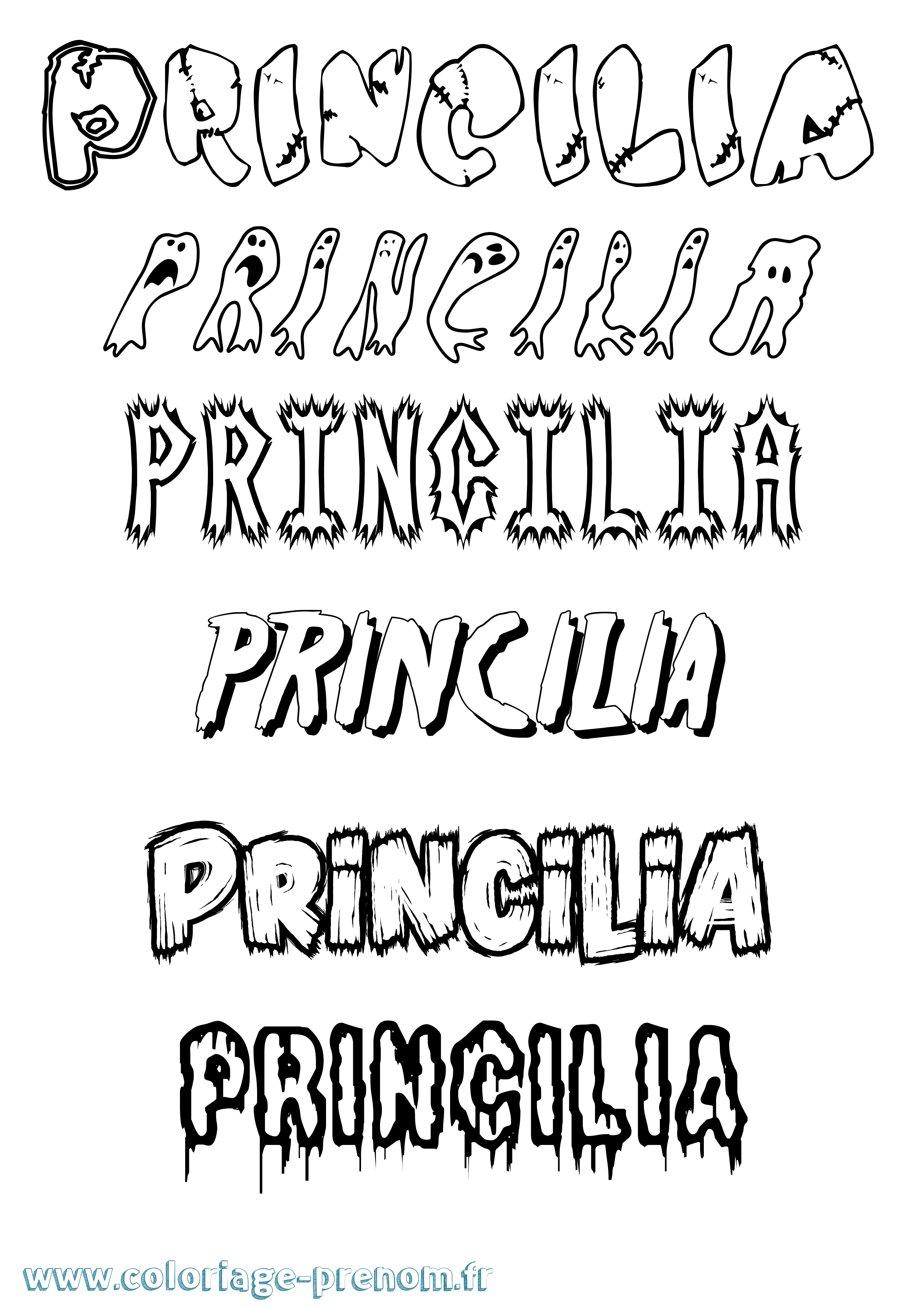 Coloriage Princilia Frisson Coloriage prénom Princilia Frisson