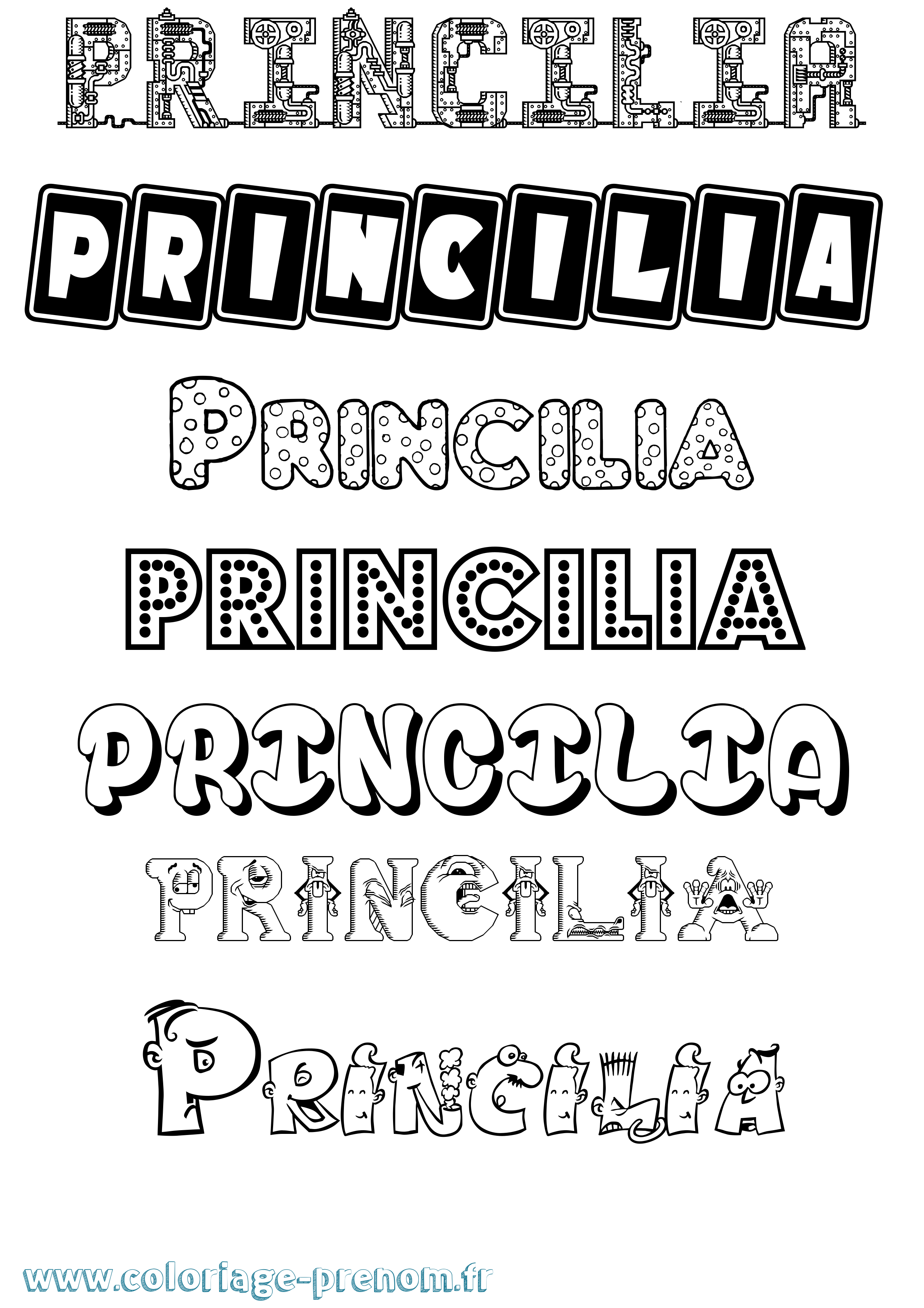 Coloriage Princilia Fun Coloriage prénom Princilia Fun