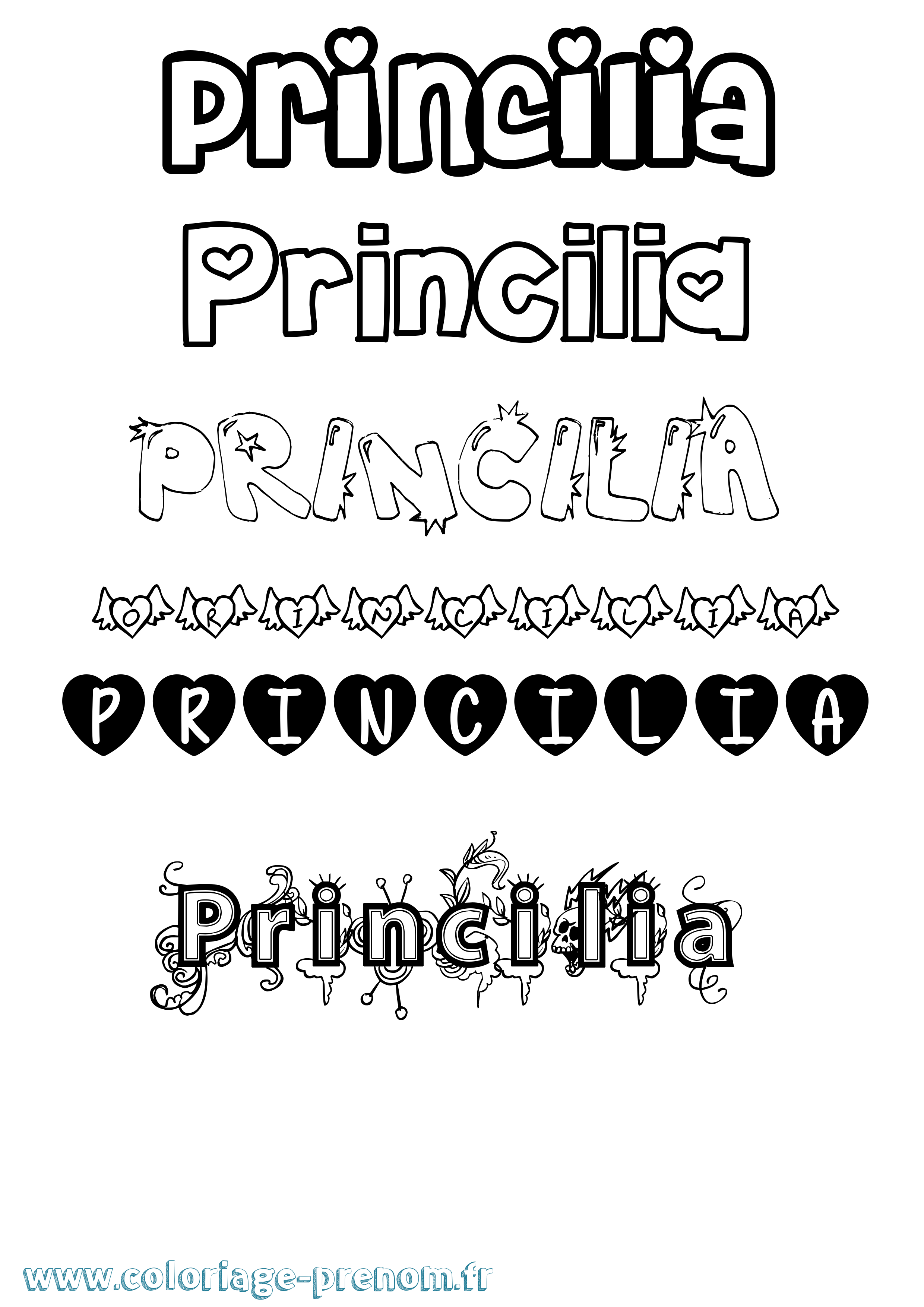Coloriage Princilia Girly Coloriage prénom Princilia Girly